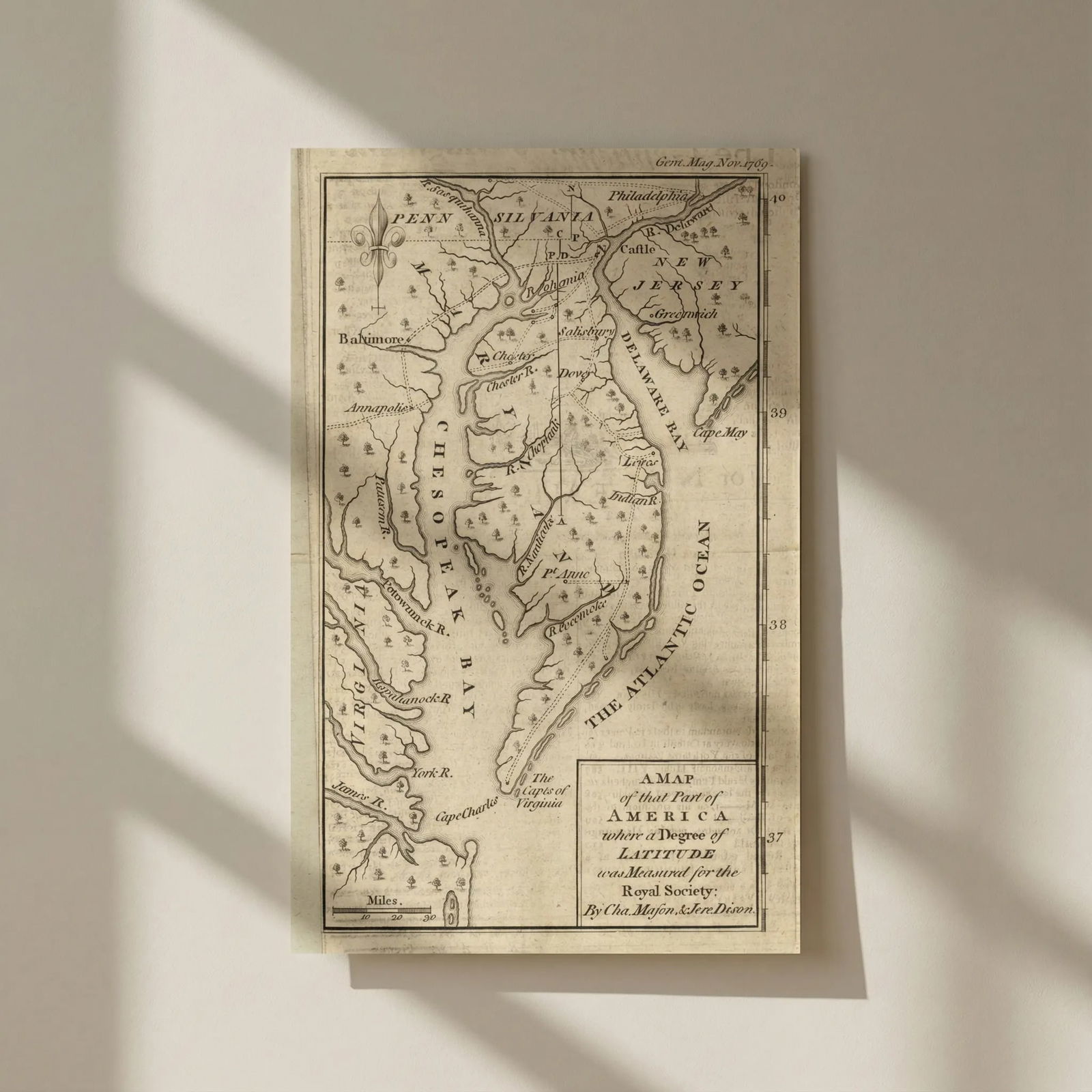 That part of America where a degree of latitude was… by Mason & Dixon 1769 map: Title: That part of America where a degree of latitude was… by Mason & Dixon 1769 map Description: [A Map of Maryland and Country adjacent]. A Map of that part of America, where a degree of lati