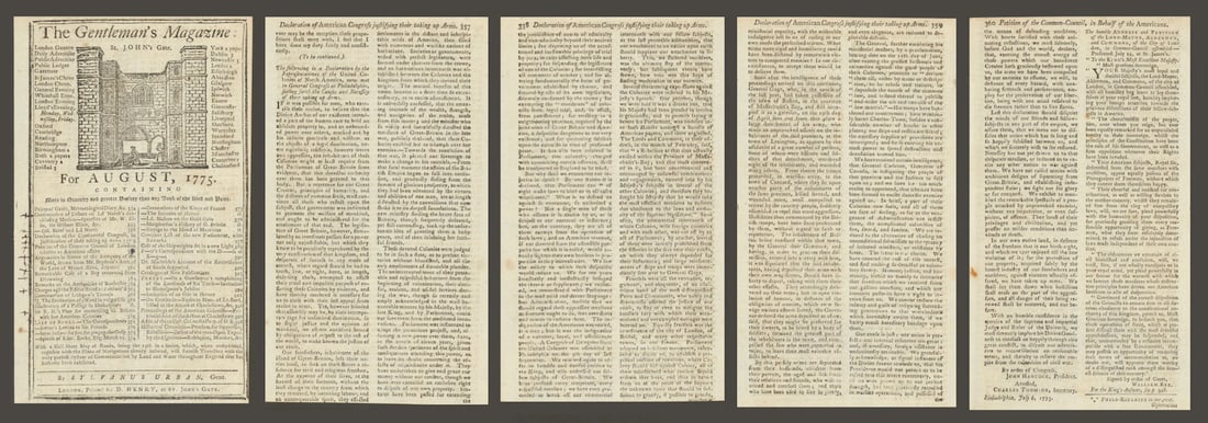 Declaration of the Causes & Necessity of… taking up Arms. Gents Mag August 1775: Title: Declaration of the Causes & Necessity of… taking up Arms. Gents Mag August 1775 Description: Declaration by the Representatives of the United Colonies of North America, now met in General