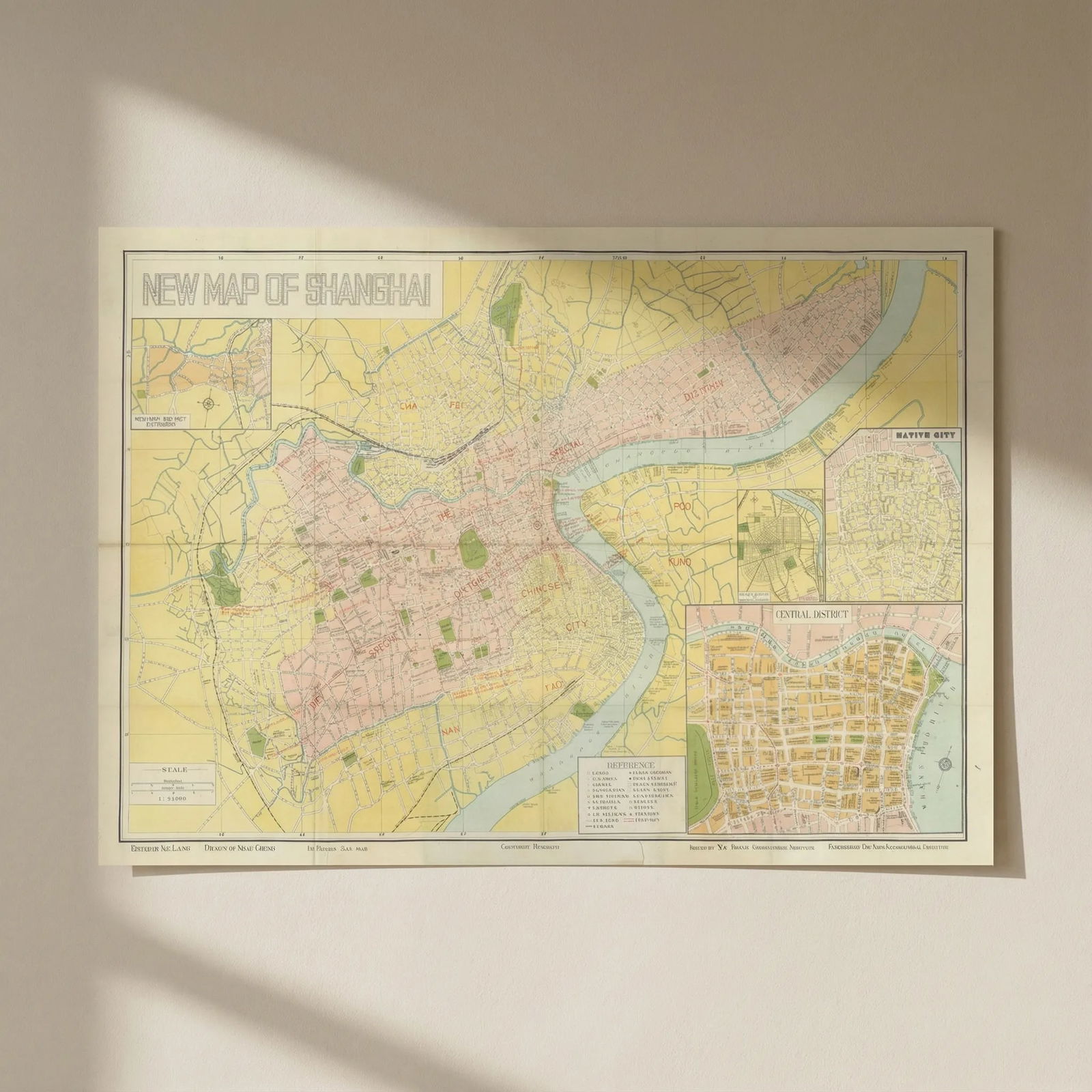 New Map of Shanghai. City plan by Ke Lang & hao Cheng. 1st edition July 1945: Title: New Map of Shanghai. City plan by Ke Lang & hao Cheng. 1st edition July 1945 Description: New Map of Shanghai'. This map was published in July 1945 and shows Shanghai with its administrative di