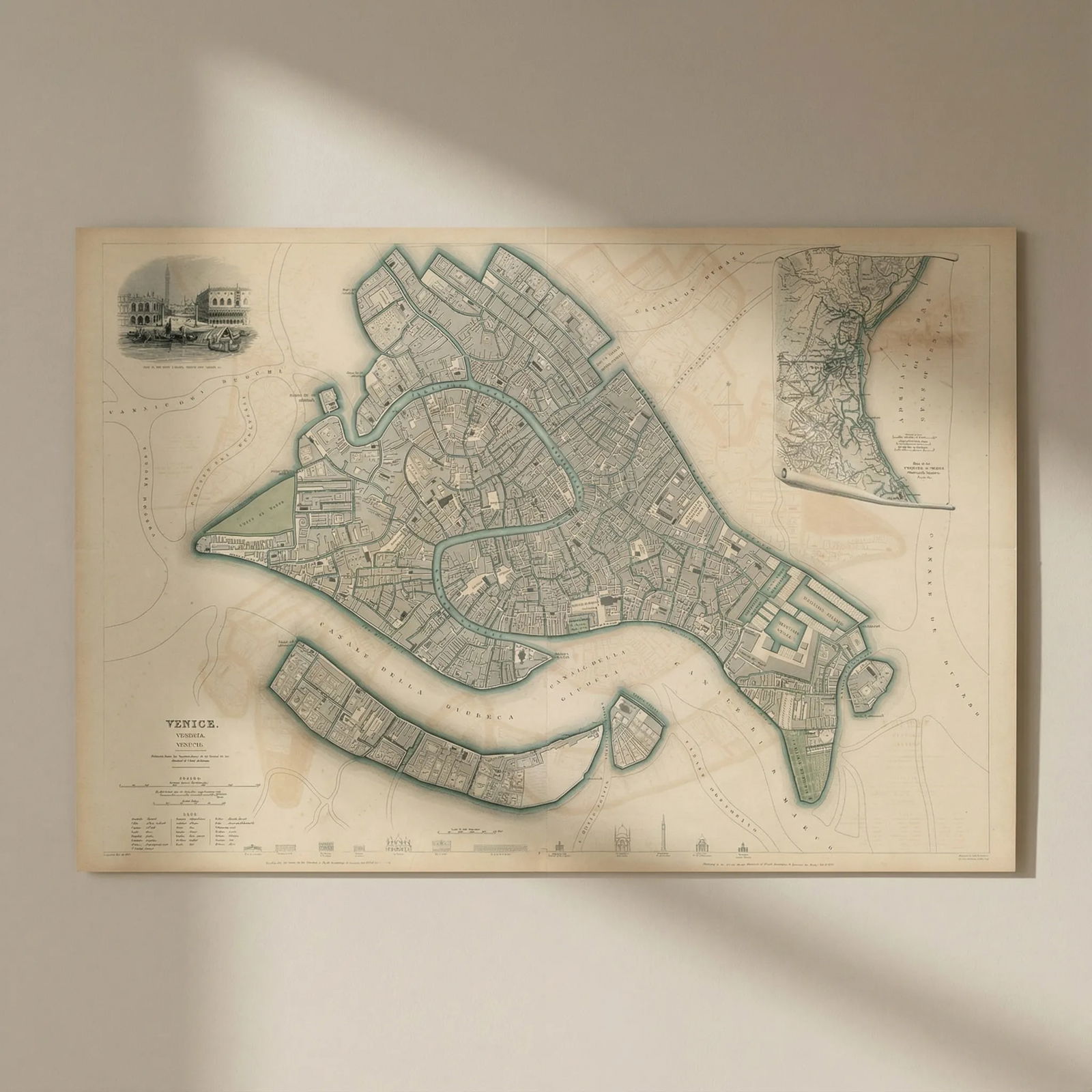 VENICE VENEZIA VENEDIG. Antique town city map plan. Environs. LARGE. SDUK 1844: Title: VENICE VENEZIA VENEDIG. Antique town city map plan. Environs. LARGE. SDUK 1844 Description: VENICE. VENEZIA VENEDIG; Inset: Environs of Venice' by S.D.U.K. - Society for the Diffusion of Useful