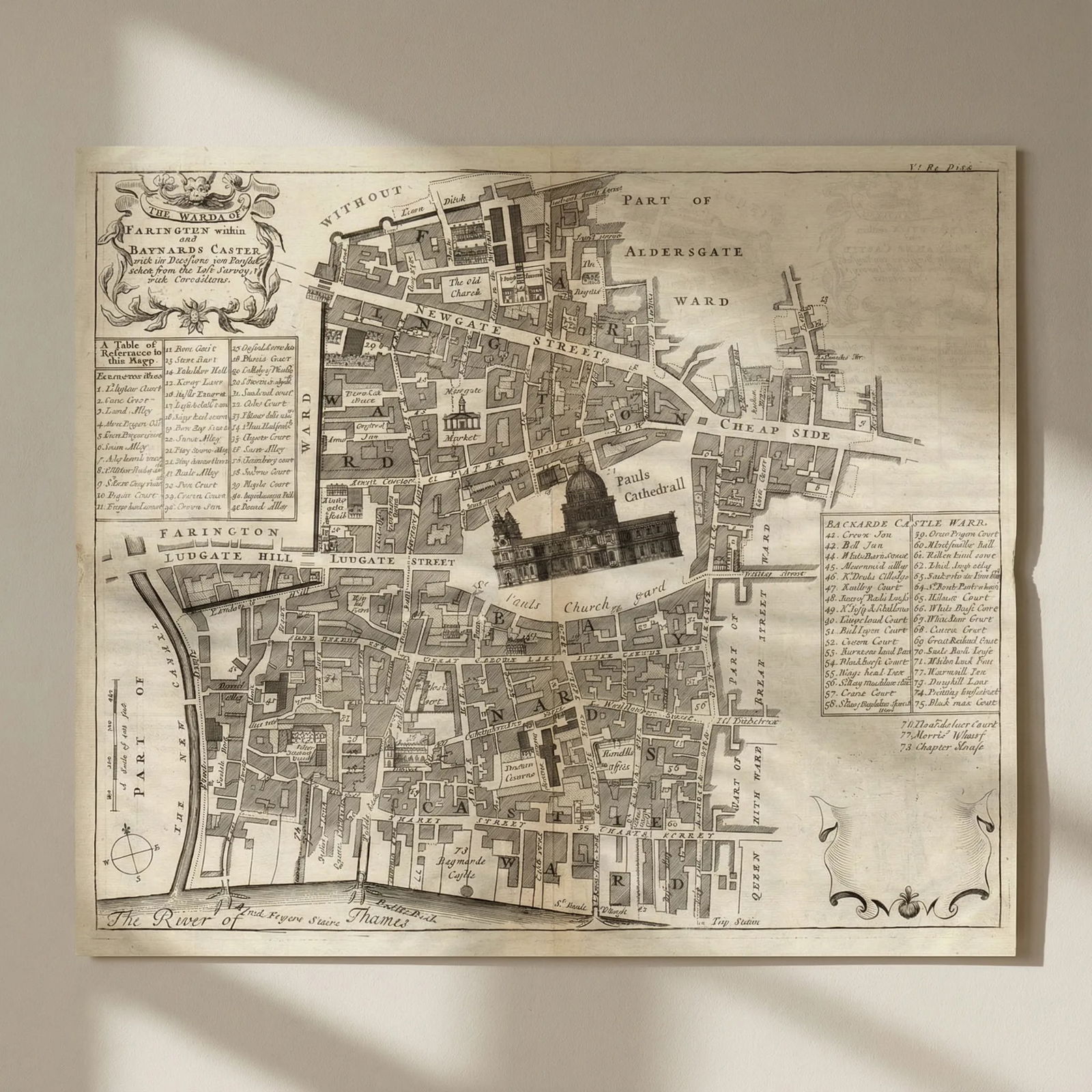 Farringdon Within & Baynards Castle'. St Paul's Cathedral. STOW/STRYPE 1720 map: Title: Farringdon Within & Baynards Castle'. St Paul's Cathedral. STOW/STRYPE 1720 map Description: The Wards of Farringdon Within and Baynards Castle'. This map shows the western part of the City of