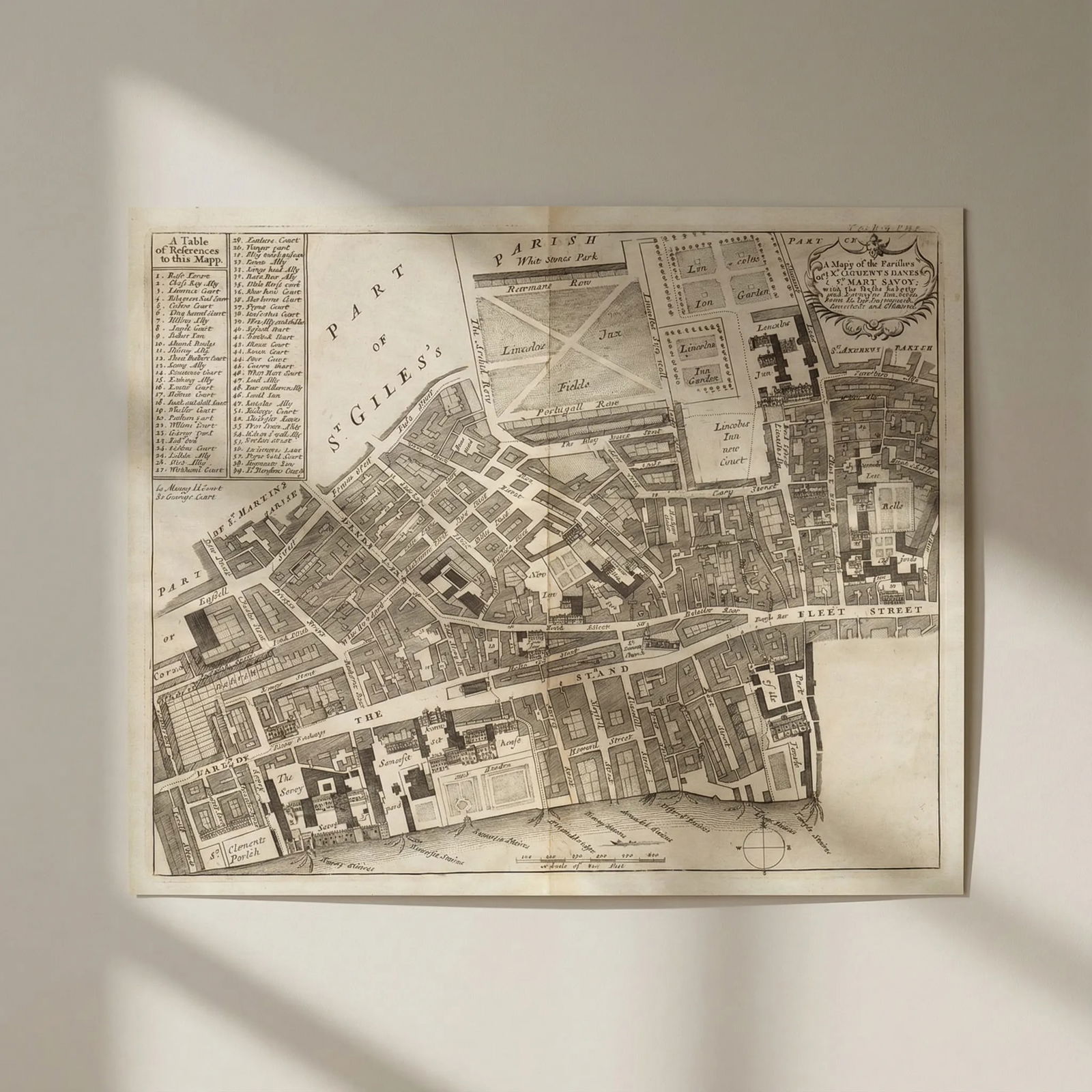 St Clements Danes St Mary Savoy Rolls Liberty Lincolns Inn. STOW/STRYPE 1720 map: Title: St Clements Danes St Mary Savoy Rolls Liberty Lincolns Inn. STOW/STRYPE 1720 map Description: A mapp of the parishes of St Clements Danes, St Mary Savoy, with the Rolls Liberty and Lincolns Inn