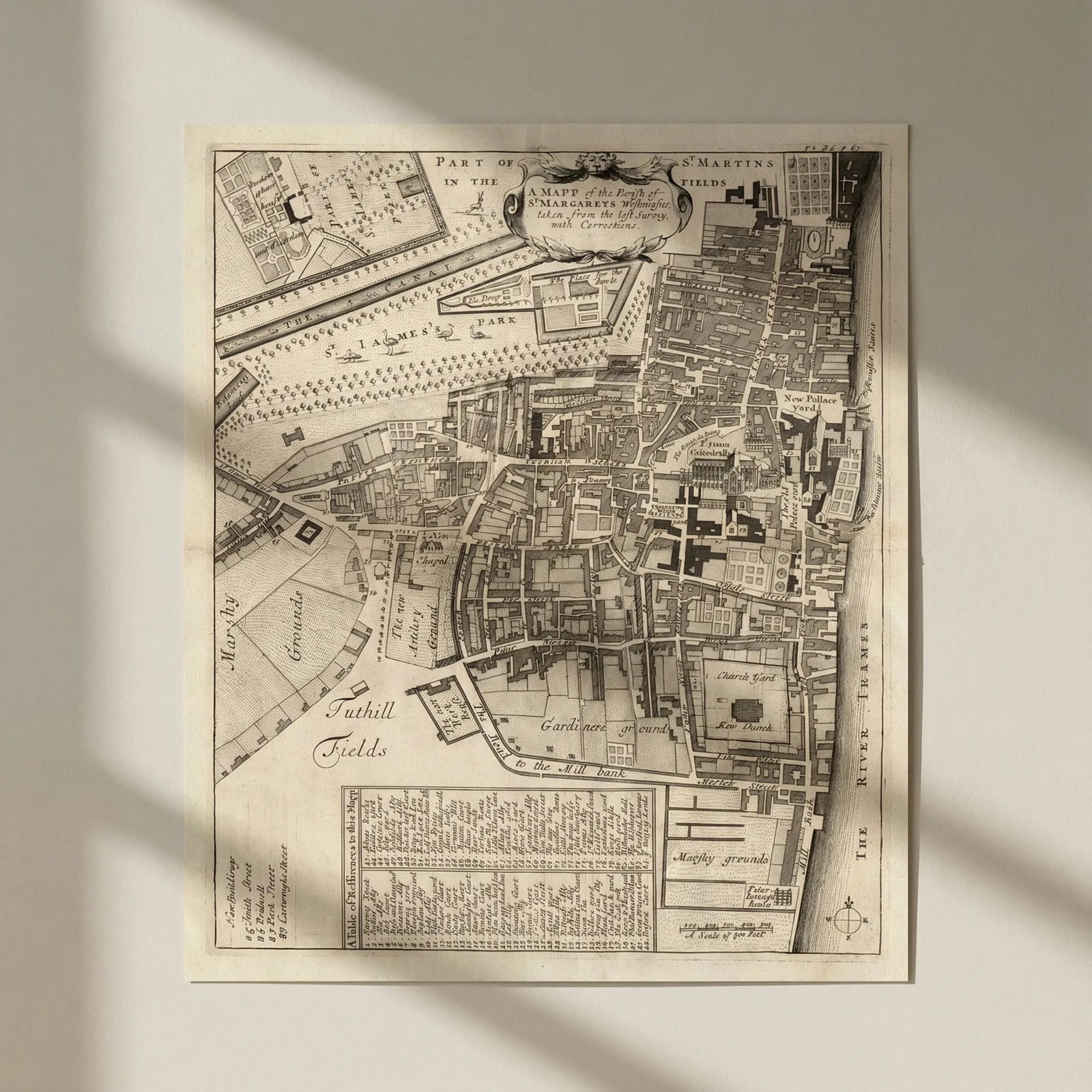 The Parish of St Margaret's, Westminster. St James's Park. STOW/STRYPE 1720 map (1 of 4)