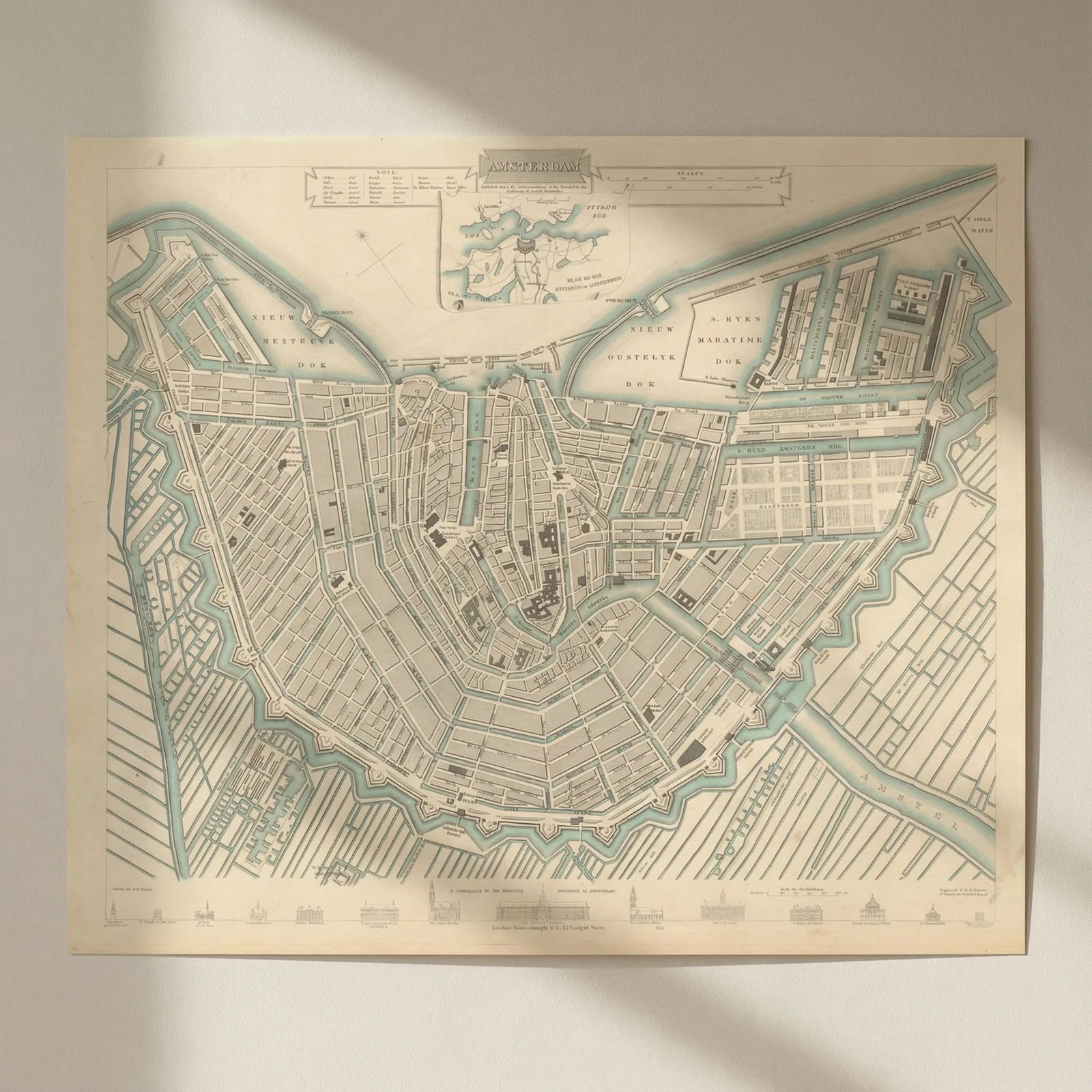 AMSTERDAM. Town city map plan. Inset the environs of Amsterdam. SDUK 1847: Title: AMSTERDAM. Town city map plan. Inset the environs of Amsterdam. SDUK 1847 Description: AMSTERDAM.; inset environs of Amsterdam' by S.D.U.K. - Society for the Diffusion of Useful Knowledge. Publ