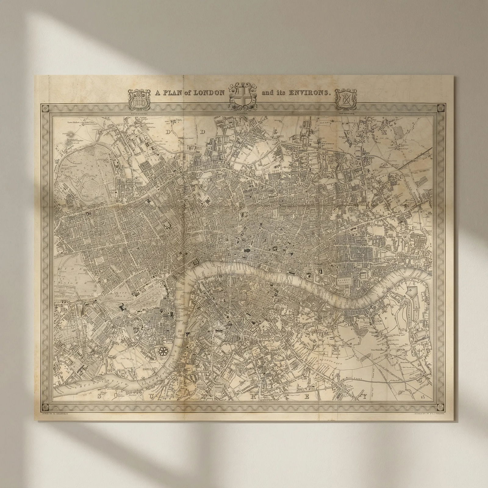 A plan of London and its environs by WALKER and CREIGHTON for LEWIS c1840 map: Title: "A plan of London and its environs" by WALKER and CREIGHTON for LEWIS c1840 map Description: A plan of London and its environs'. The legend of this fascinating map delineates the boundaries of