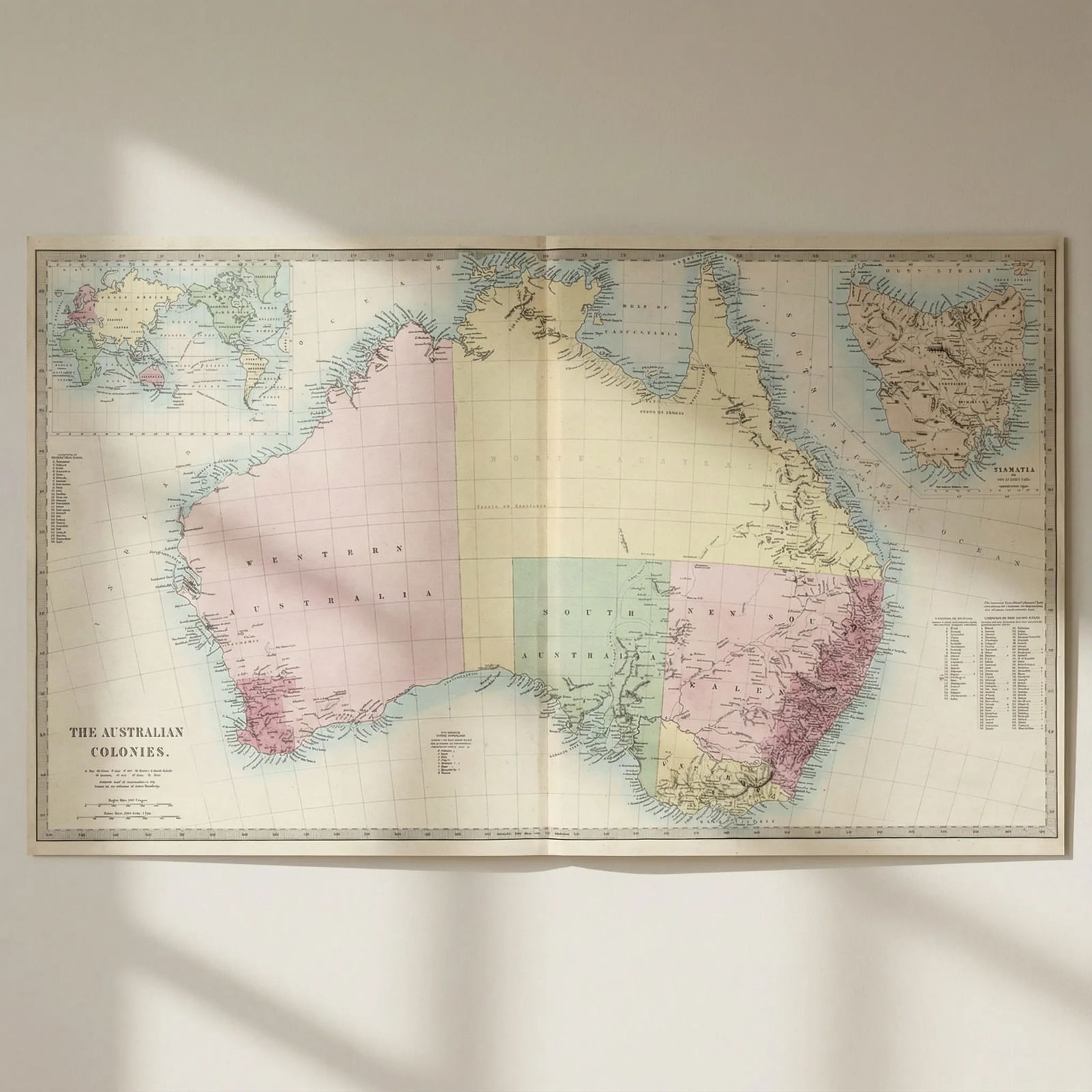AUSTRALIAN COLONIES w/ counties. Predates Queensland (Est. 1859). SDUK 1857 map: Title: AUSTRALIAN COLONIES w/ counties. Predates Queensland (Est. 1859). SDUK 1857 map Description: THE AUSTRALIAN COLONIES. Inset Tasmania & The World' by S.D.U.K. - Society for the Diffusion of
