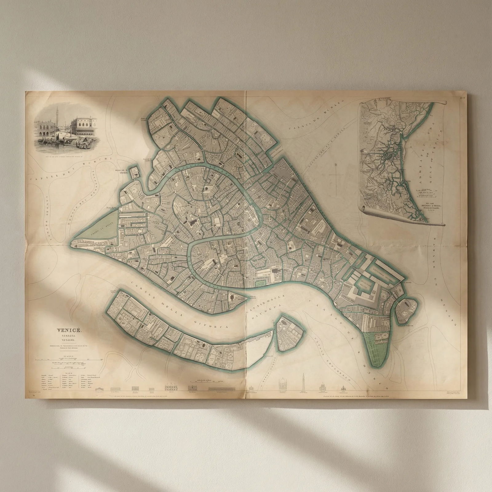 VENICE VENEZIA VENEDIG. Antique town city map plan. Environs. LARGE. SDUK 1844: Title: VENICE VENEZIA VENEDIG. Antique town city map plan. Environs. LARGE. SDUK 1844 Description: VENICE. VENEZIA VENEDIG; Inset: Environs of Venice' by S.D.U.K. - Society for the Diffusion of Useful