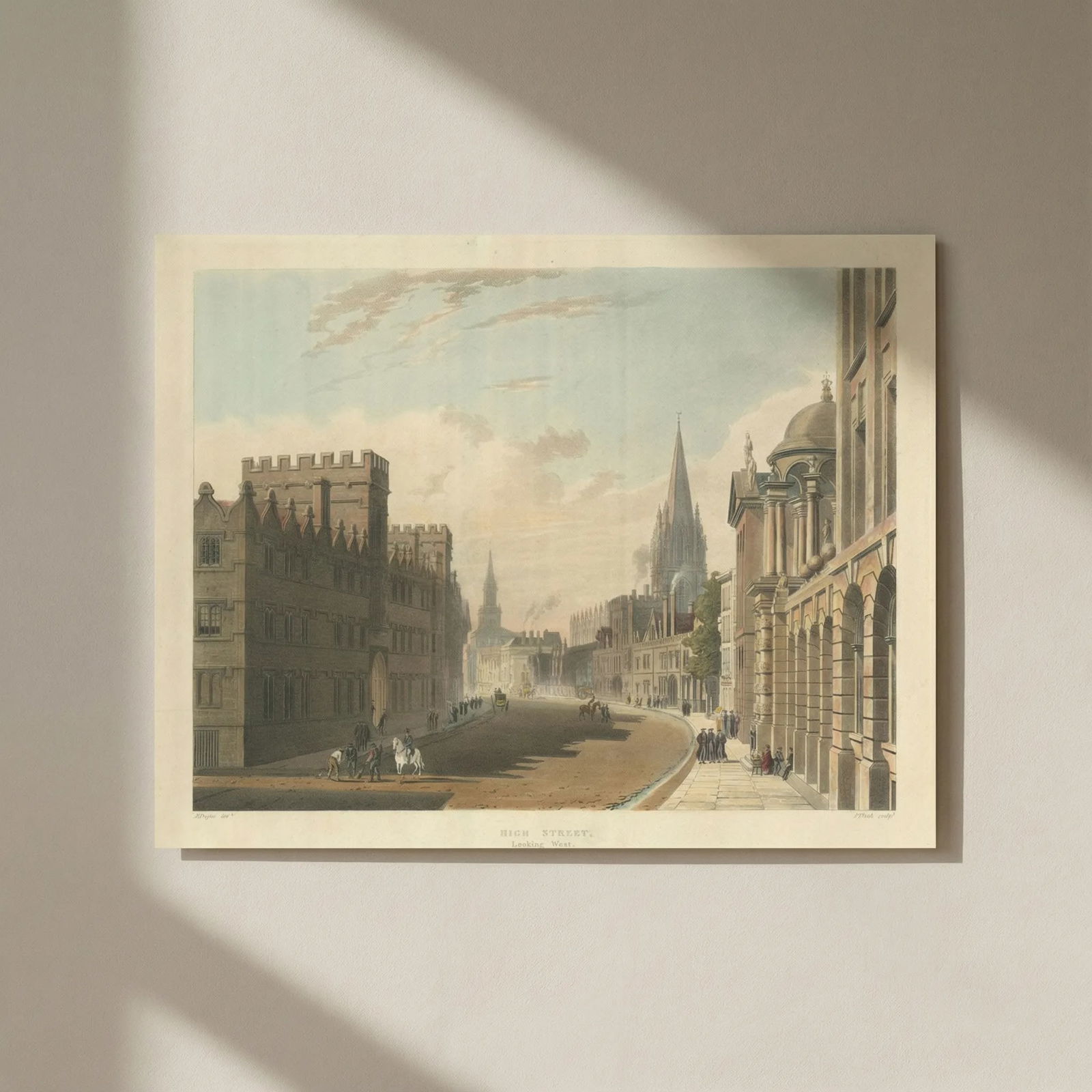 View of High-Street, looking west. Ackermann's Oxford University 1814 print: Title: View of High-Street, looking west. Ackermann's Oxford University 1814 print Description: View of High-Street, looking west'. Engraved by John Bluck after Augustus Pugin. Published 1814. Antique