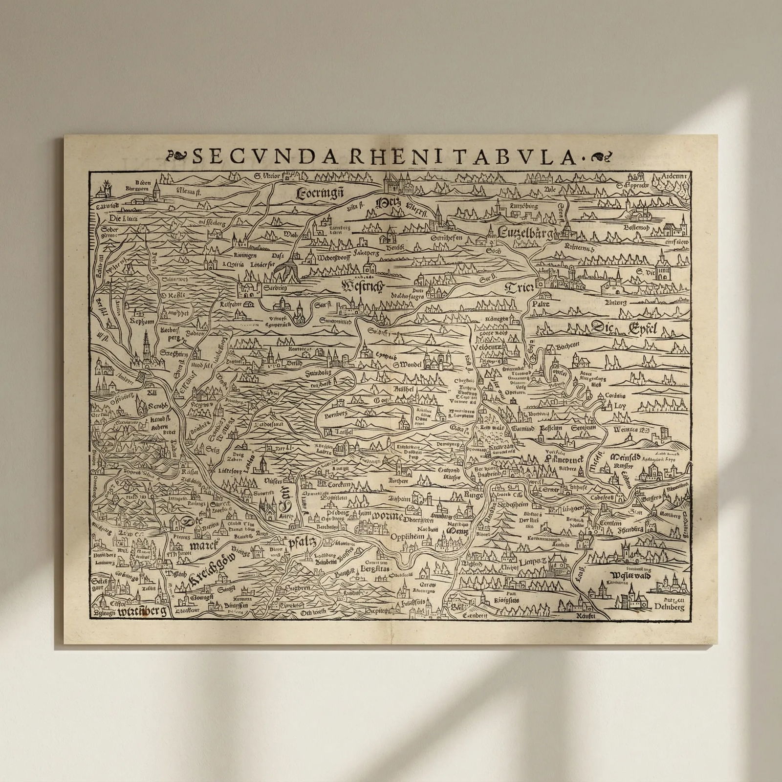 Secunda Rheni Tabula. Rhineland Palatinate Saarland Bas-Rhin. MÜNSTER 1572 map: Title: Secunda Rheni Tabula. Rhineland Palatinate Saarland Bas-Rhin. MÜNSTER 1572 map Description: Secunda Rheni Tabula ["Second Rhine Map" - Rhineland Palatinate, Saarland, northern Baden-Wurtte