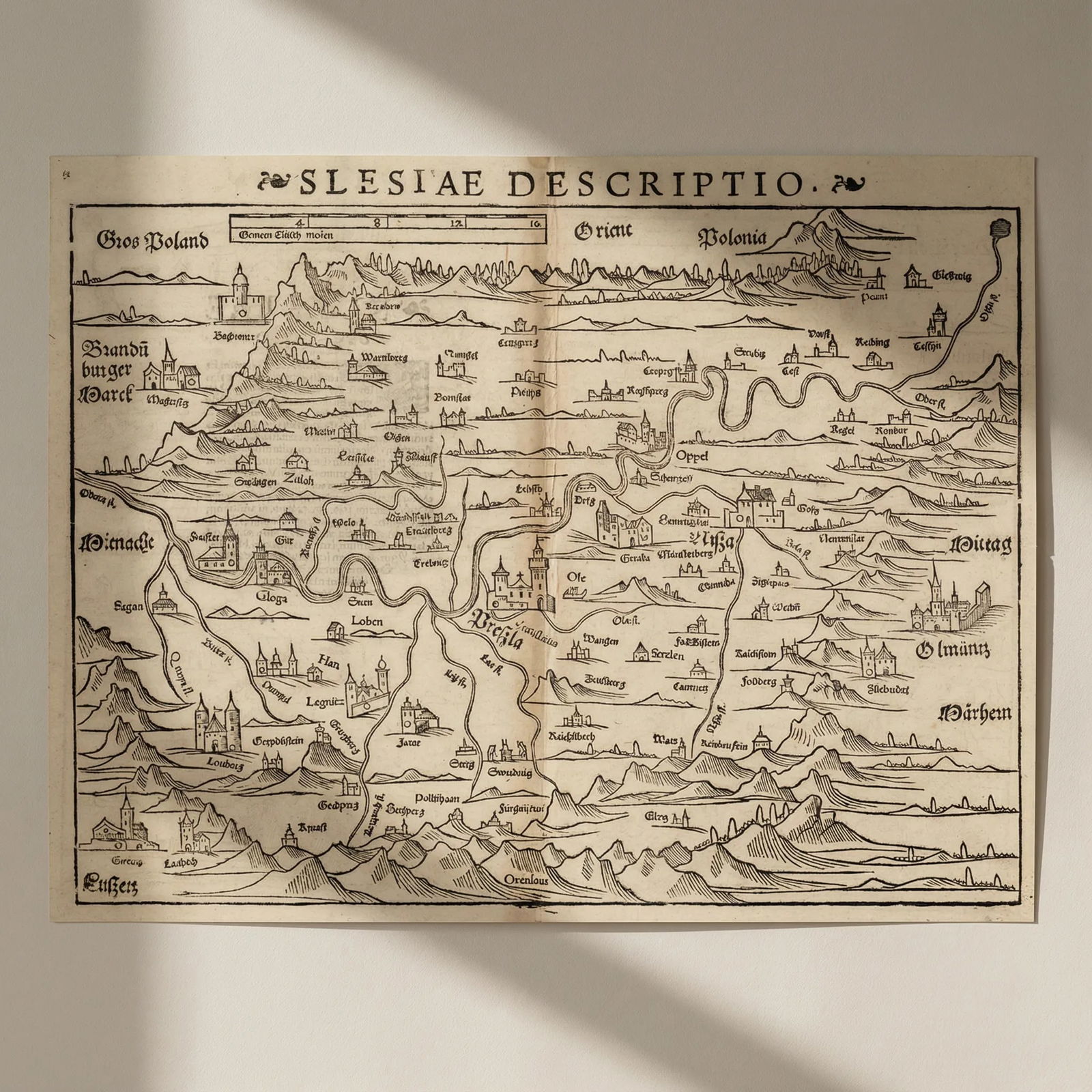 Slesiae Descriptio. Silesia, Poland. SEBASTIAN MÜNSTER 1572 old antique map: Title: Slesiae Descriptio. Silesia, Poland. SEBASTIAN MÜNSTER 1572 old antique map Description: Slesiae Descriptio [Silesia]. The map is orientated towards the East by Münster, Sebastian. Pu