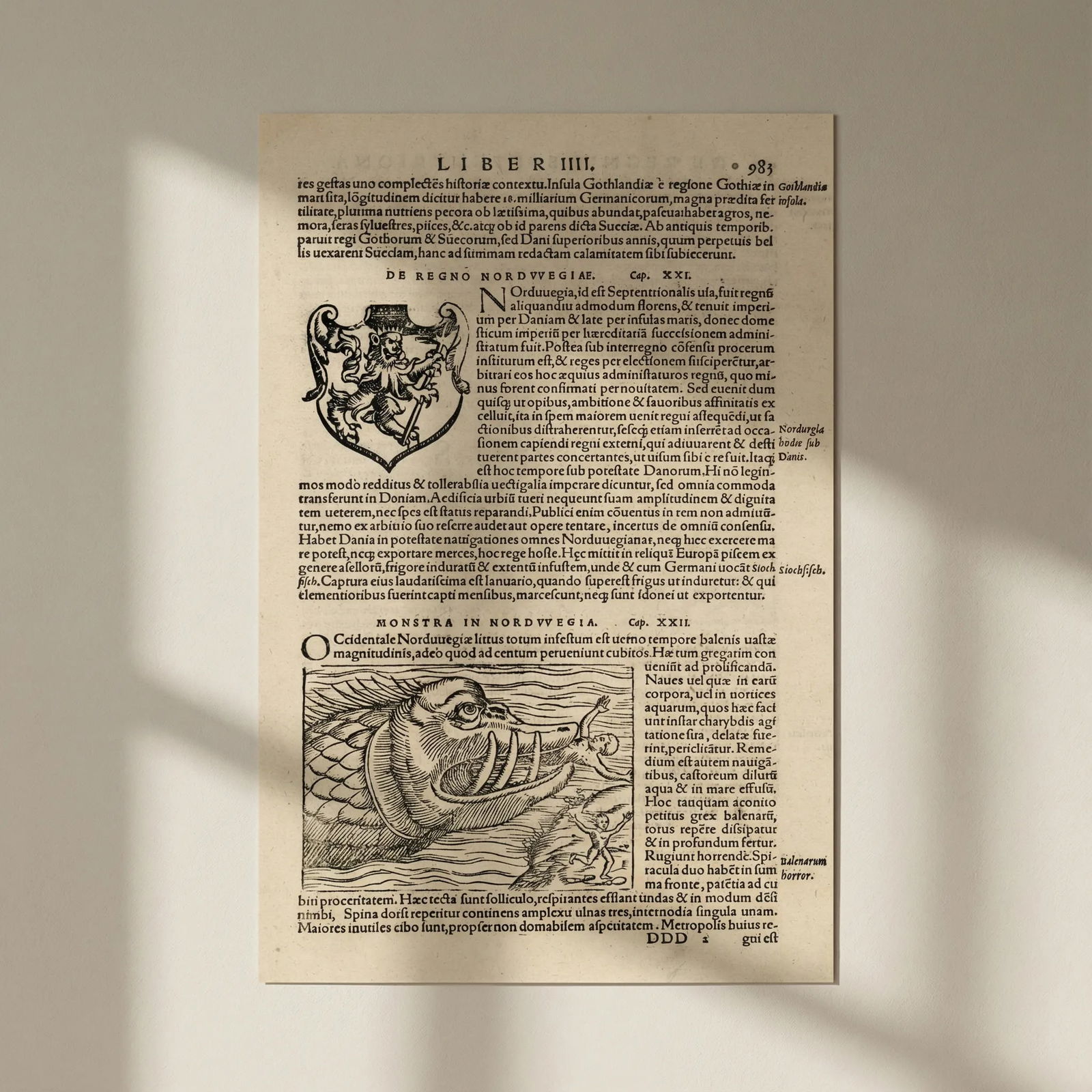 Monstra in Nordwegia. Norway monster. Whale eating a person. MÜNSTER 1572: Title: Monstra in Nordwegia. Norway monster. Whale eating a person. MÜNSTER 1572 Description: Monstra in Nordwegia - Balenarum horror [Monsters in Northern Norway - a whale eating a person] by M&