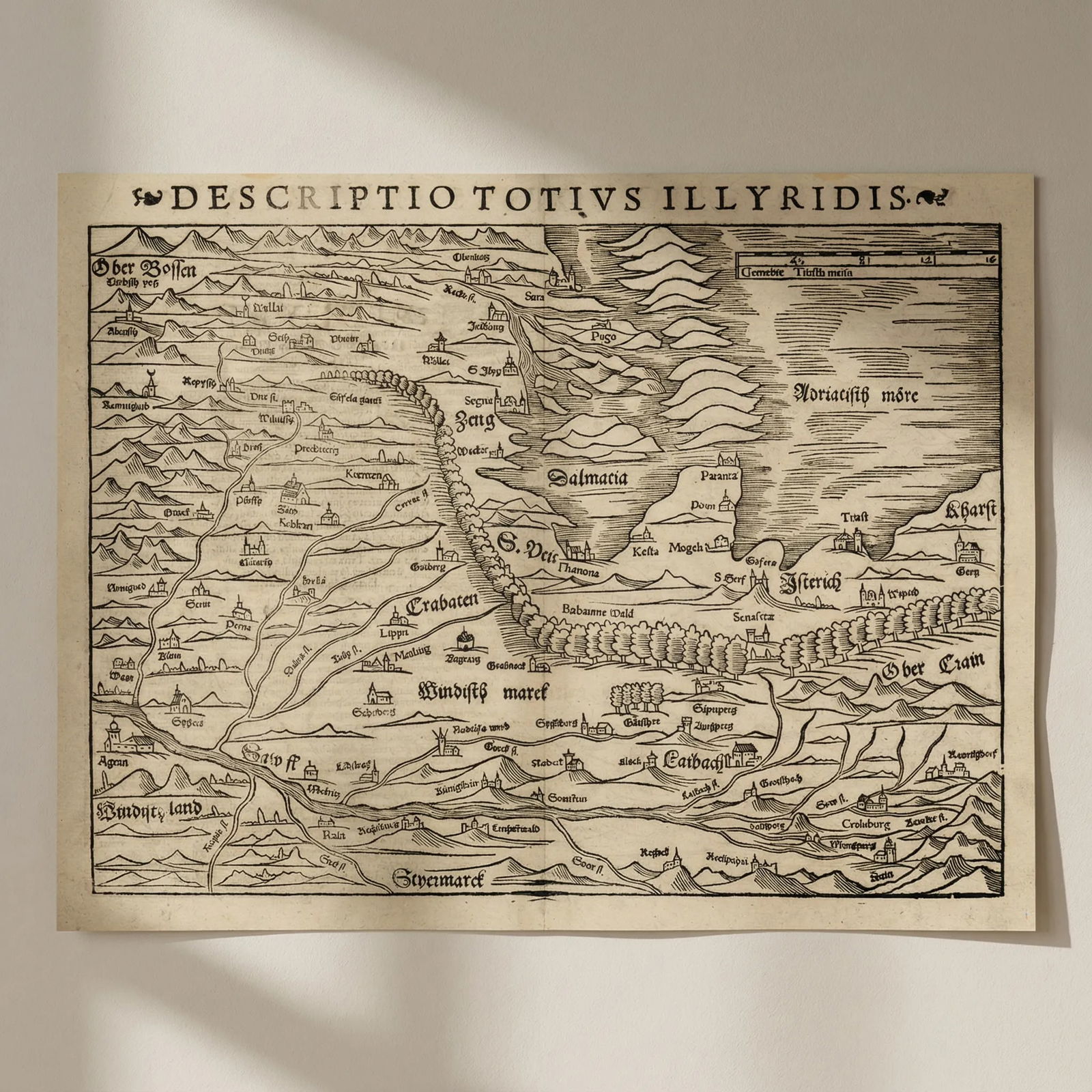 Descriptio Totius Illyridis. Illyria Croatia Bosnia Slovenia. MÜNSTER 1572 map: Title: Descriptio Totius Illyridis. Illyria Croatia Bosnia Slovenia. MÜNSTER 1572 map Description: Descriptio Totius Illyridis [Illyria, Balkans: Croatia, Bosnia & Slovenia]. The map is orien