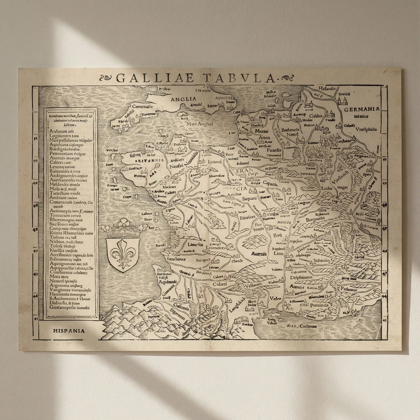 Galliae Tabula. Gaul. France. SEBASTIAN MÜNSTER 1572 old antique map chart: Title: Galliae Tabula. Gaul. France. SEBASTIAN MÜNSTER 1572 old antique map chart Description: Galliae Tabula [Gaul, France] by Münster, Sebastian. Published 1572. Antique 16th century woodc