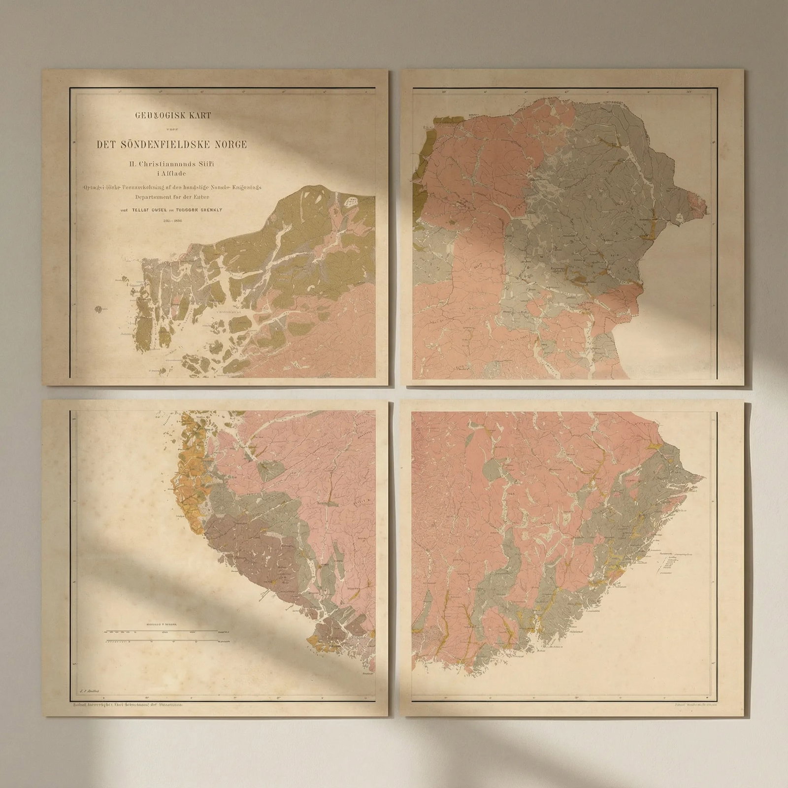 Geologisk Kart over det Söndenfjeldske Norge II Christiansands Stift 1863 map: Title: Geologisk Kart over det Söndenfjeldske Norge II Christiansands Stift 1863 map Description: Geologisk Kart over det Sondenfjeldske Norge. II. Christiansands Stift I 4 Blade [Geological Map 