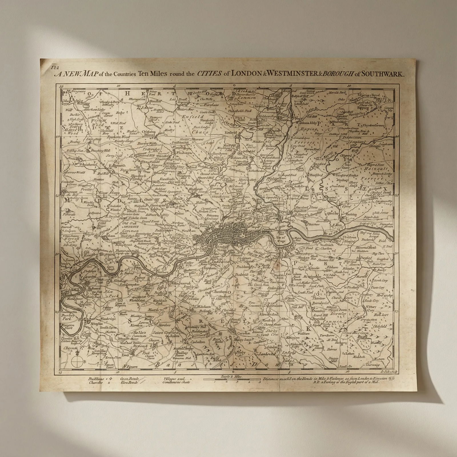 A New Map of the Countries Ten Miles round the Cities of London… COLE 1760: Title: A New Map of the Countries Ten Miles round the Cities of London… COLE 1760 Description: A New Map of the Countries Ten Miles round the Cities of London & Westminster & Borough of