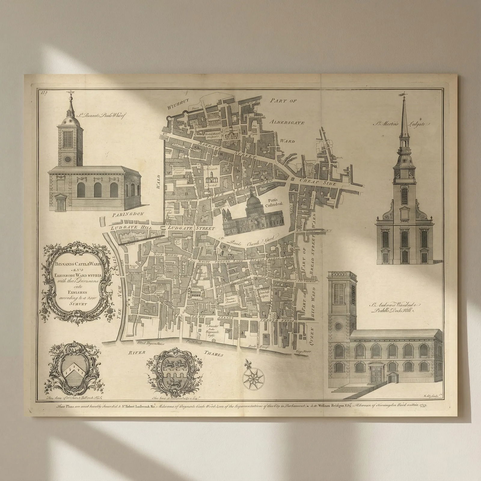Baynards Castle Ward & Faringdon Ward, City of London. Farringdon. COLE 1760 map: Title: Baynards Castle Ward & Faringdon Ward, City of London. Farringdon. COLE 1760 map Description: Baynards Castle Ward and Faringdon Ward within with their Divisions into Parishes according to a ne