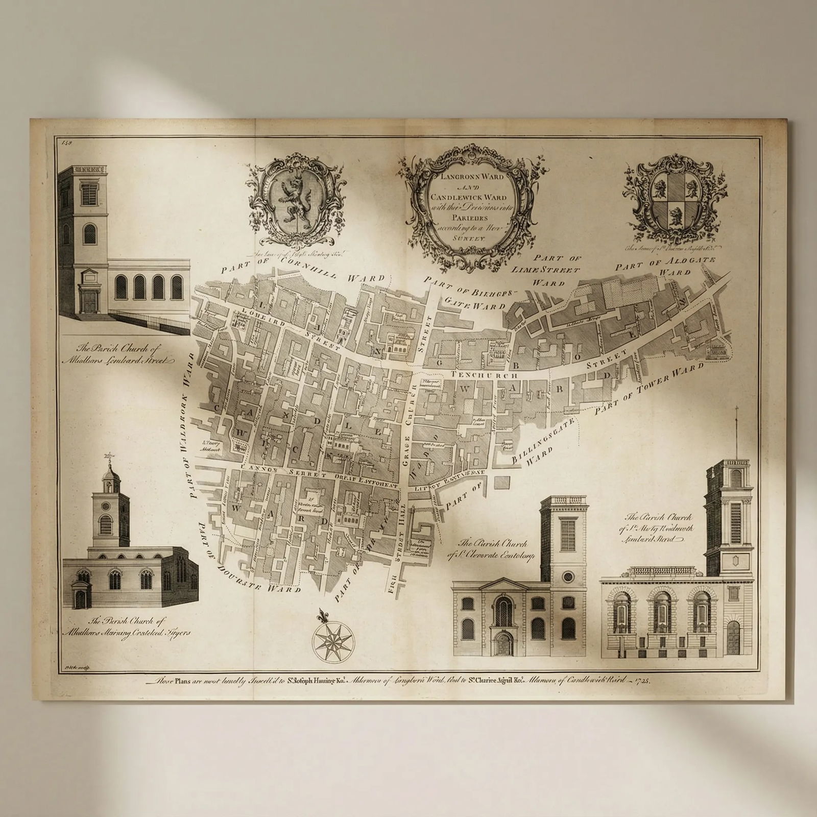 Langborn Ward and Candlewick Ward… City of London. COLE 1760 old antique map: Title: Langborn Ward and Candlewick Ward… City of London. COLE 1760 old antique map Description: Langborn Ward and Candlewick Ward with their Divisions into Parishes according to a New Survey.'