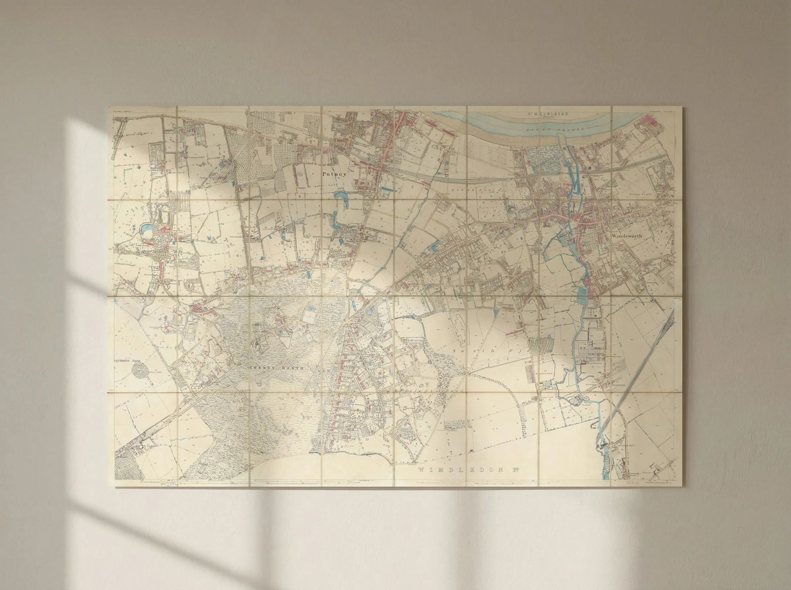 Putney, Wandsworth & Roehampton Ordnance Survey folding map 203x133cm c1870: Title: Putney, Wandsworth & Roehampton Ordnance Survey folding map 203x133cm c1870 Description: [Putney, Wandsworth & Roehampton Ordnance Survey map] Sheet VIII. 3 by Ordnance Survey. Published c1