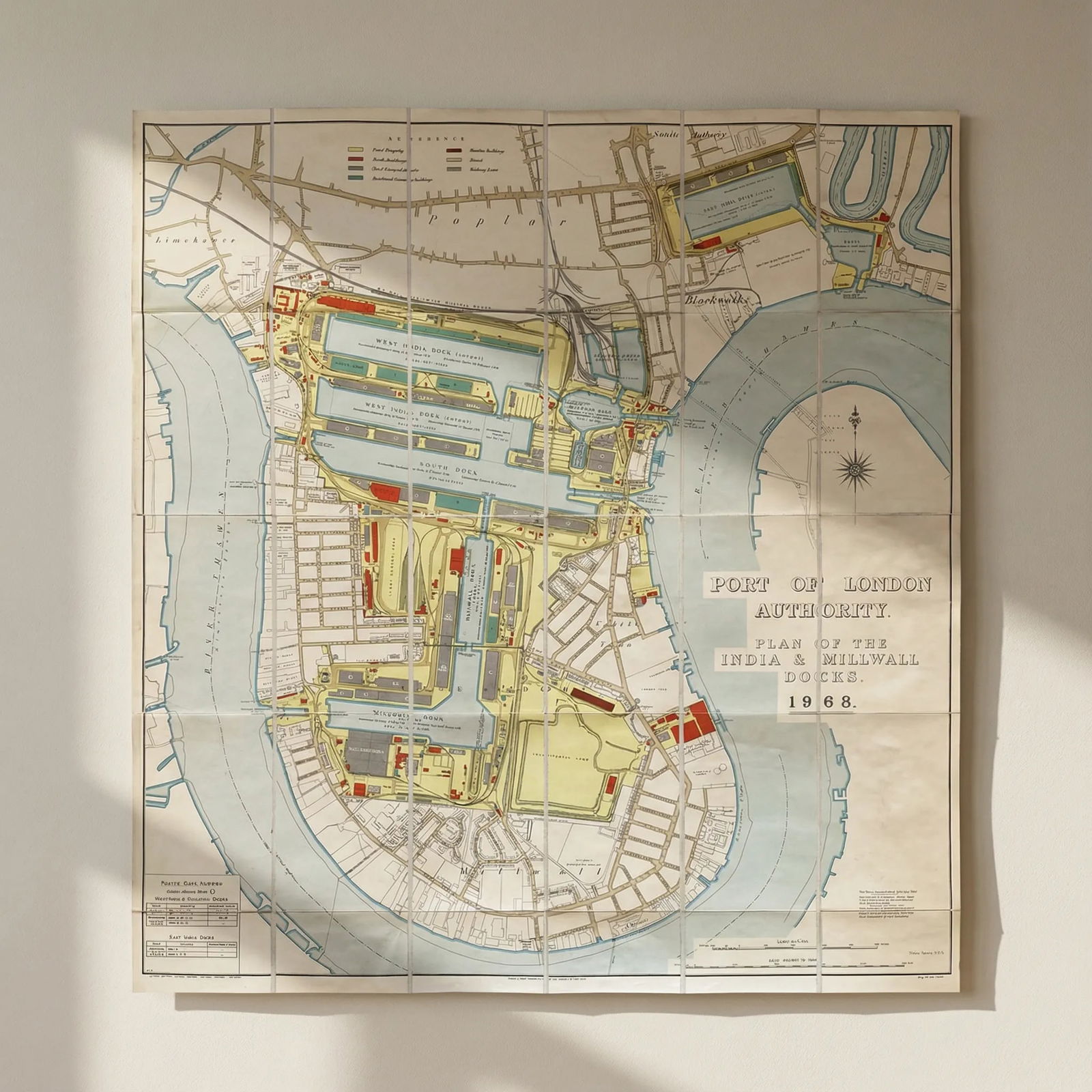 Port of London Authority plan of the India & Millwall Docks 68x62cm 1968 map: Title: Port of London Authority plan of the India & Millwall Docks 68x62cm 1968 map Description: Port of London Authority plan of the India & Millwall Docks'. Port of London Authority. Based on th