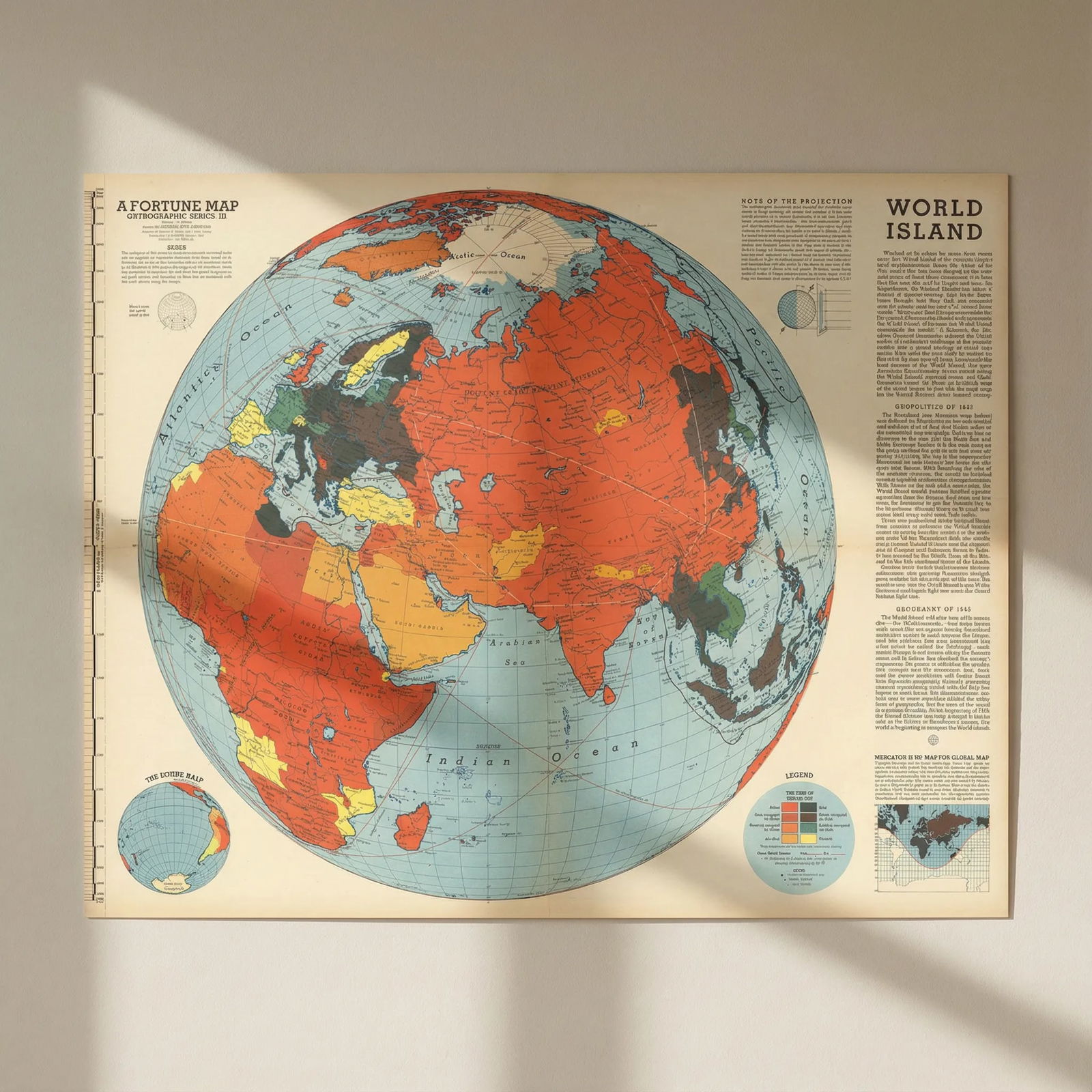 World Island. Persuasive World War Two map. Richard Edes Harrison. Fortune 1943 (1 of 4)