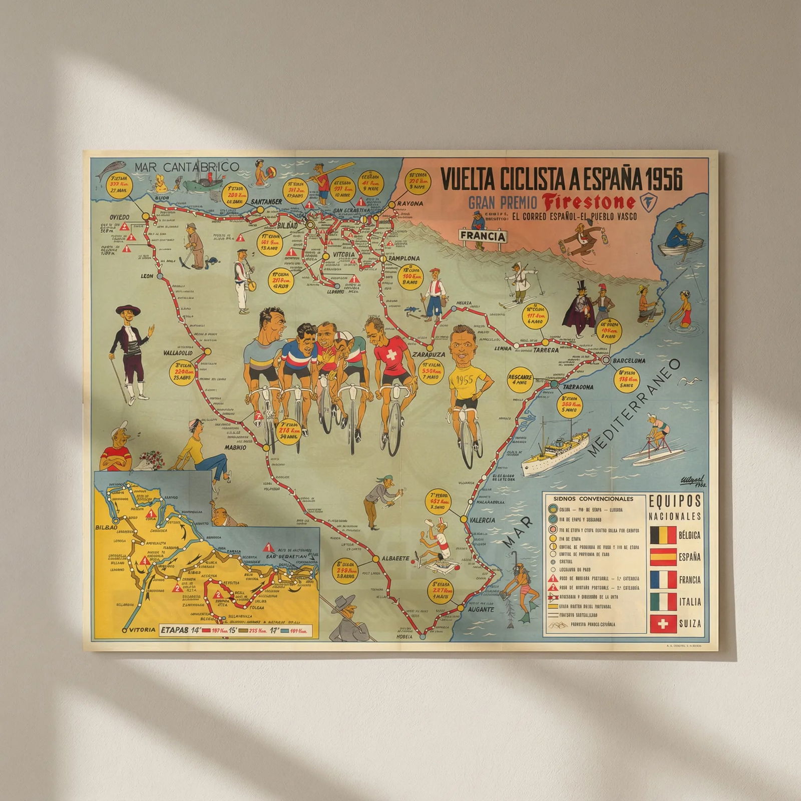 Vuelta Ciclista a España Mapa Oficial. Pictorial cycling road race map 1956: Title: Vuelta Ciclista a España Mapa Oficial. Pictorial cycling road race map 1956 Description: Vuelta Ciclista a España 1956 - Gran Premio Firestone [Mapa Oficial - Organizada por "Prensa R