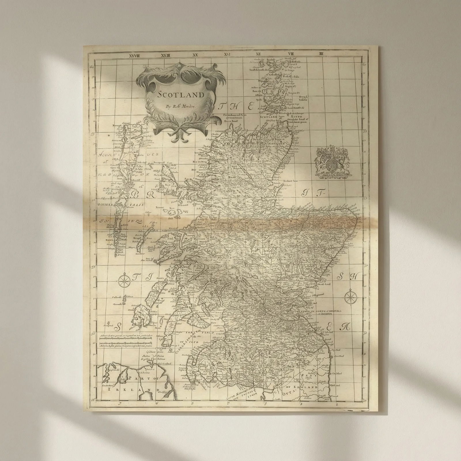 SCOTLAND by ROBERT MORDEN from Camden's Britannia 1695 old antique map chart: Title: SCOTLAND by ROBERT MORDEN from Camden's Britannia 1695 old antique map chart Description: Scotland' by Johnston, Andrew. Published 1695. Double page folio copperplate engraved map. Size 40 x 51