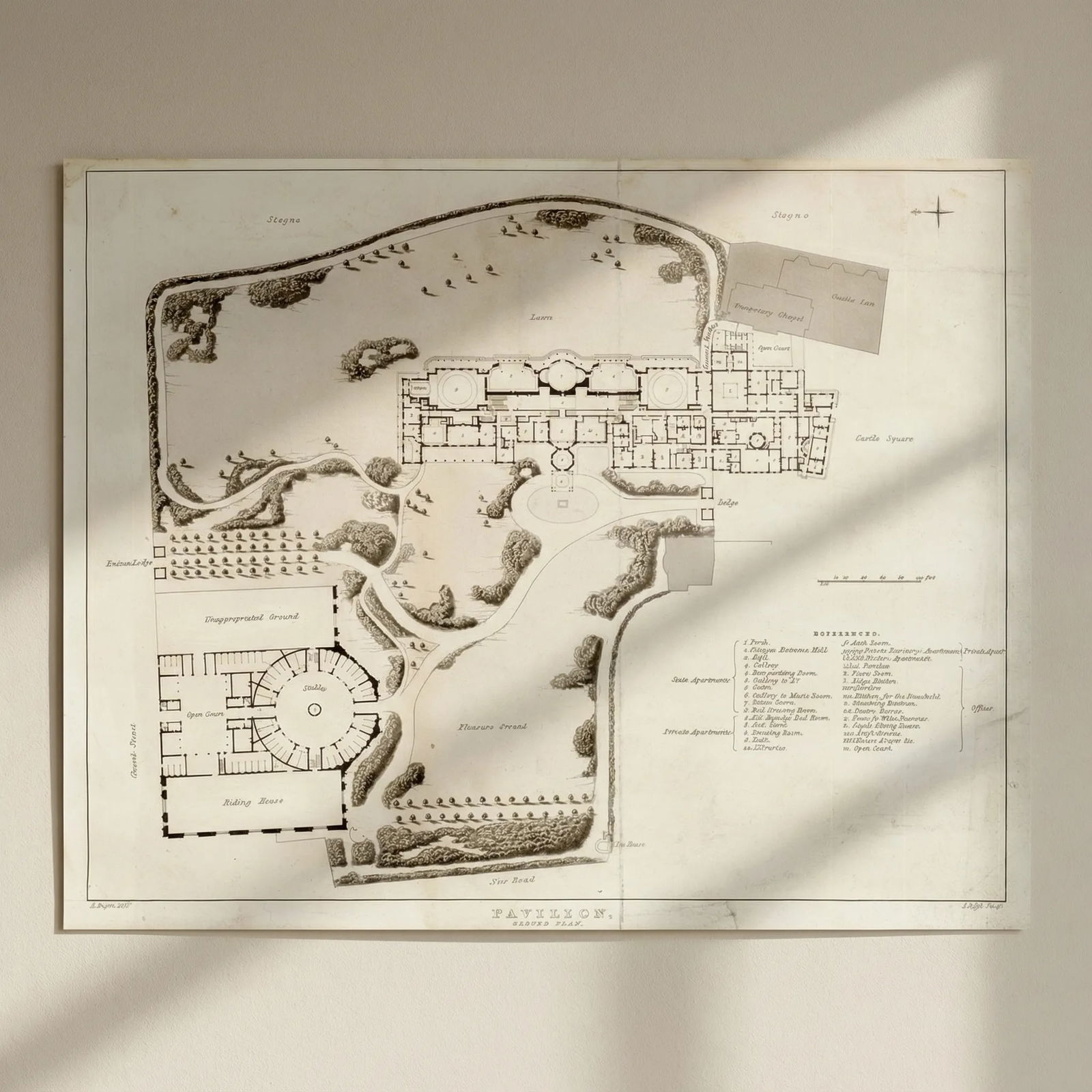 Brighton Royal Pavilion - Ground Plan by John Nash / Augustus Pugin 1826 map: Title: Brighton Royal Pavilion - Ground Plan by John Nash / Augustus Pugin 1826 map Description: Pavilion - Ground Plan - John Nash Esq.'. Shortly before his accession as George IV in 1820, the then P