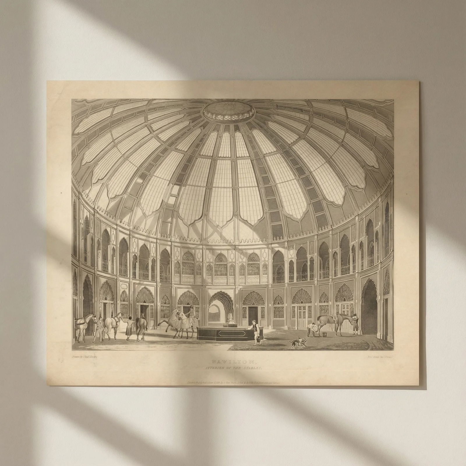 Brighton Royal Pavilion - Interior of the Stables. Now the Brighton Dome 1826: Title: Brighton Royal Pavilion - Interior of the Stables. Now the Brighton Dome 1826 Description: Pavilion - Interior of the Stables'. Shortly before his accession as George IV in 1820, the then Princ