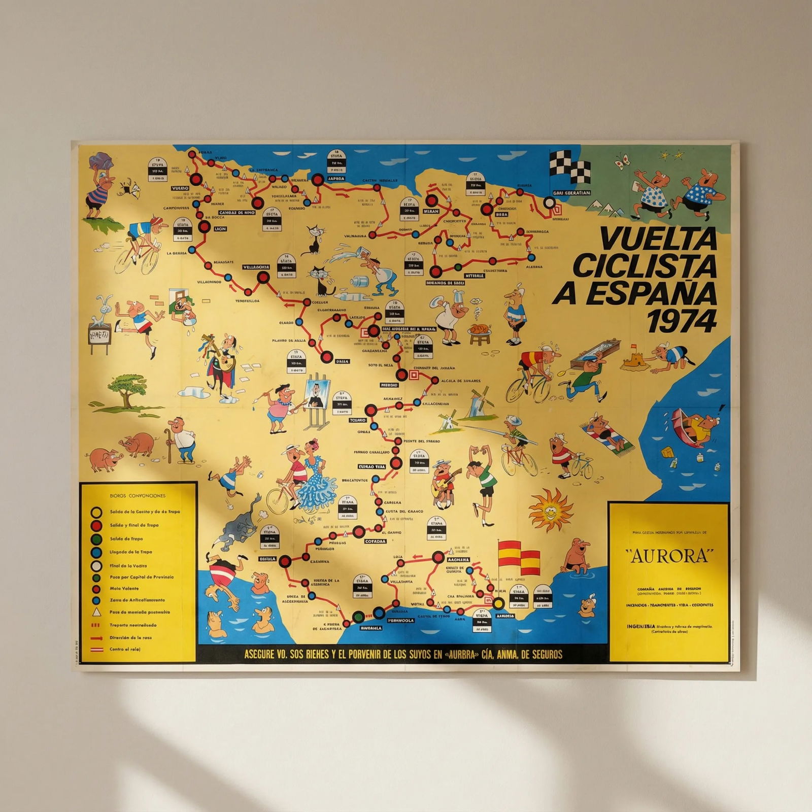 Vuelta Ciclista a España Mapa Oficial. Pictorial cycling road race map 1974: Title: Vuelta Ciclista a España Mapa Oficial. Pictorial cycling road race map 1974 Description: [Mapa Oficial de la] Vuelta Ciclista a España 1974 [Gran Premio Hiconsa Renta - Organizada por