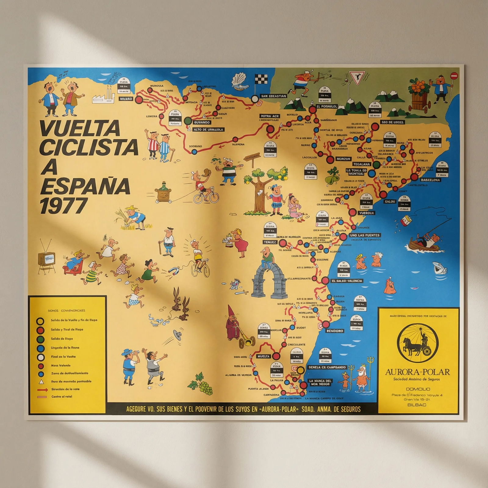 Vuelta Ciclista a España Mapa Oficial. Pictorial cycling road race map 1977: Title: Vuelta Ciclista a España Mapa Oficial. Pictorial cycling road race map 1977 Description: [Mapa Oficial de la XXXII] Vuelta Ciclista a España 1977 [Gran Premio Finley Agua Tonica - Ton