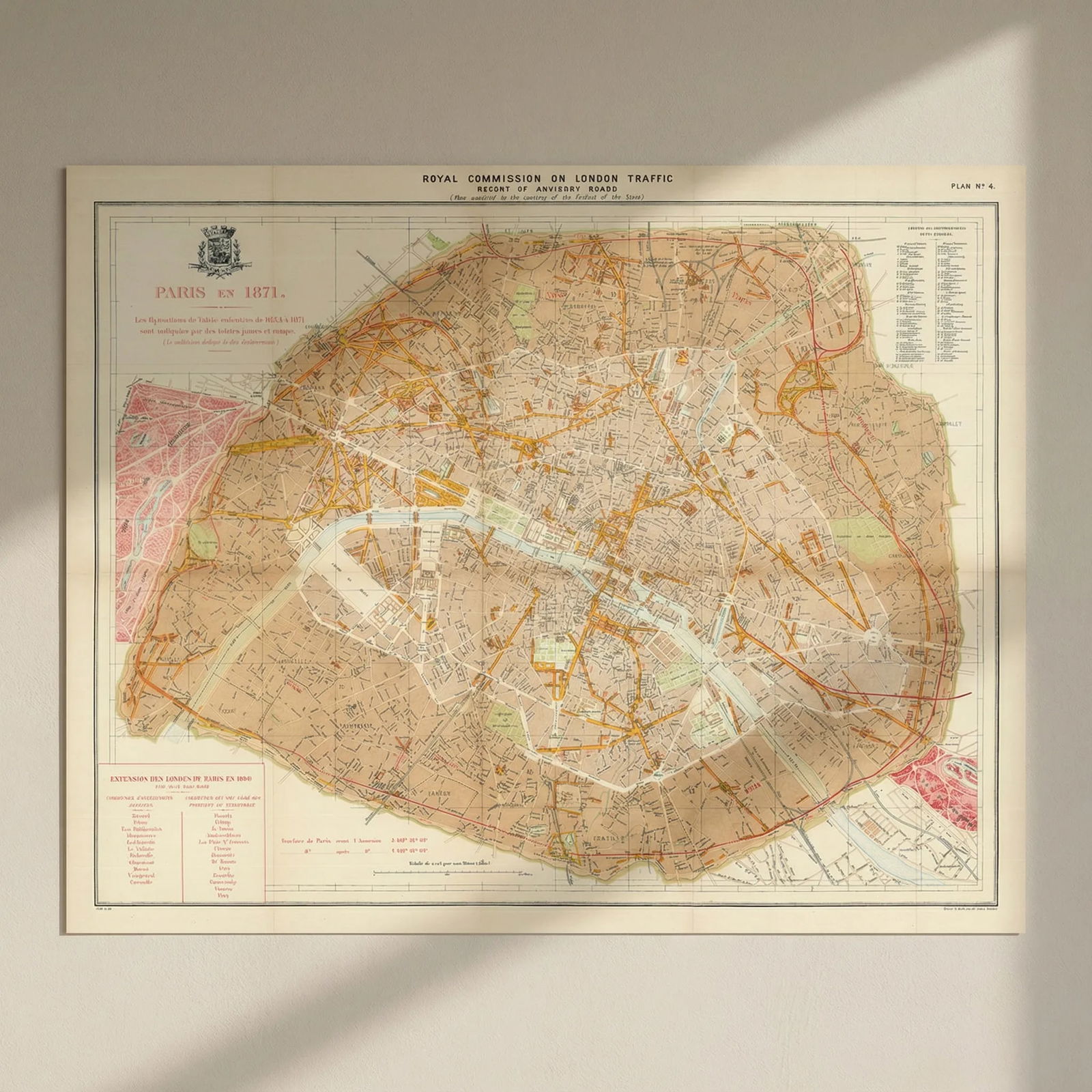 Paris showing 1854-1871 Haussmann boulevard renovations/realignments 1905 map: Title: Paris showing 1854-1871 Haussmann boulevard renovations/realignments 1905 map Description: Royal Commission on London Traffic. Report of Advisory Board (Map supplied by the courtesy of the Pref