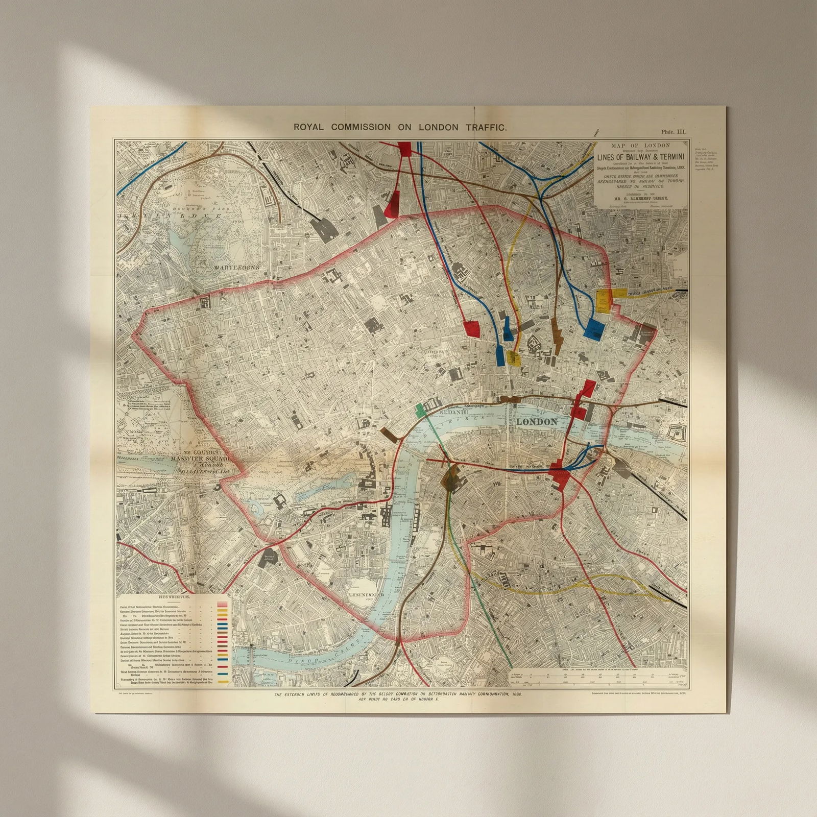 London proposed railway lines & termini. 1846 Royal Commission limits 1906 map: Title: London proposed railway lines & termini. 1846 Royal Commission limits 1906 map Description: Royal Commission on London Traffic. Map of London Showing the Proposed Lines of Railway & Termini