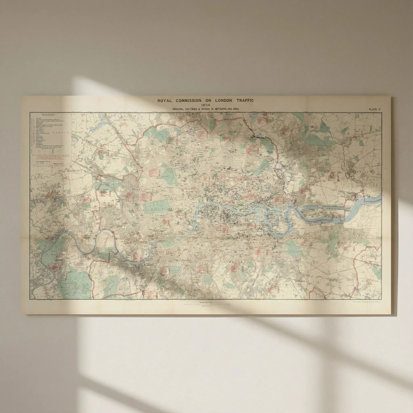 London Factories & Works. Royal Commission of London Traffic. 90x160cm 1906 map: Title: London Factories & Works. Royal Commission of London Traffic. 90x160cm 1906 map Description: Royal Commission on London Traffic 1904 - Principal Factories & Works in Metropolitan Area'. A s