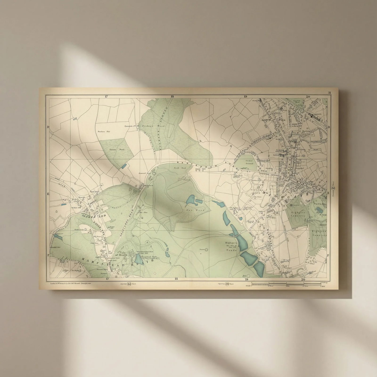 HAMPSTEAD HEATH Highgate Golders Green Hampstead Garden Suburb 1900 map: Title: HAMPSTEAD HEATH Highgate Golders Green Hampstead Garden Suburb 1900 map Description: Sheet 31 from Bacon's 1900 London street atlas covering part of North London including Highgate, Hampstead H
