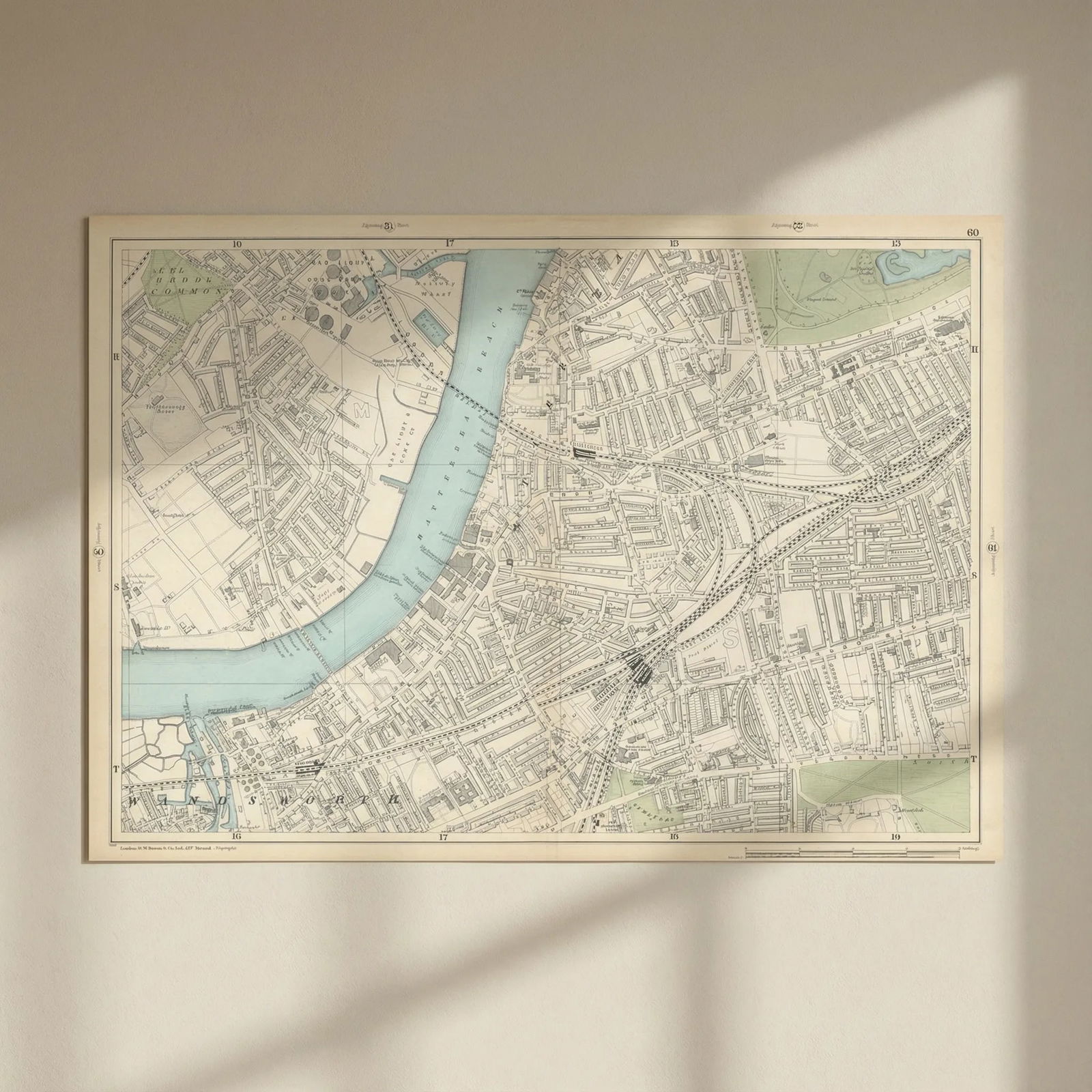 BATTERSEA Wandsworth Clapham Junction Lavender Hill Battersea Rise 1900 map: Title: BATTERSEA Wandsworth Clapham Junction Lavender Hill Battersea Rise 1900 map Description: Sheet 60 from Bacon's 1900 London street atlas covering part of South West London including Wandsworth,