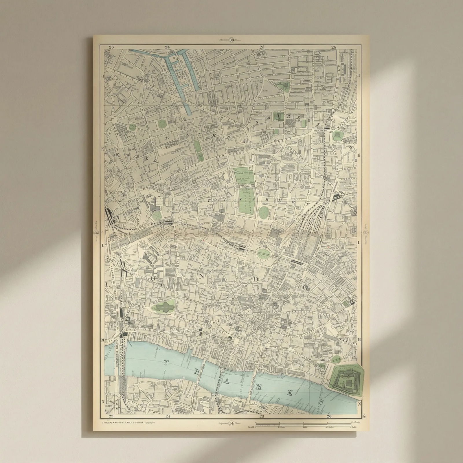 CITY OF LONDON Shoreditch Clerkenwell Southwark Broadgate Moorgate 1900 map: Title: CITY OF LONDON Shoreditch Clerkenwell Southwark Broadgate Moorgate 1900 map Description: Sheet 46 from Bacon's 1900 London street atlas covering part of the City of London including Shoreditch,