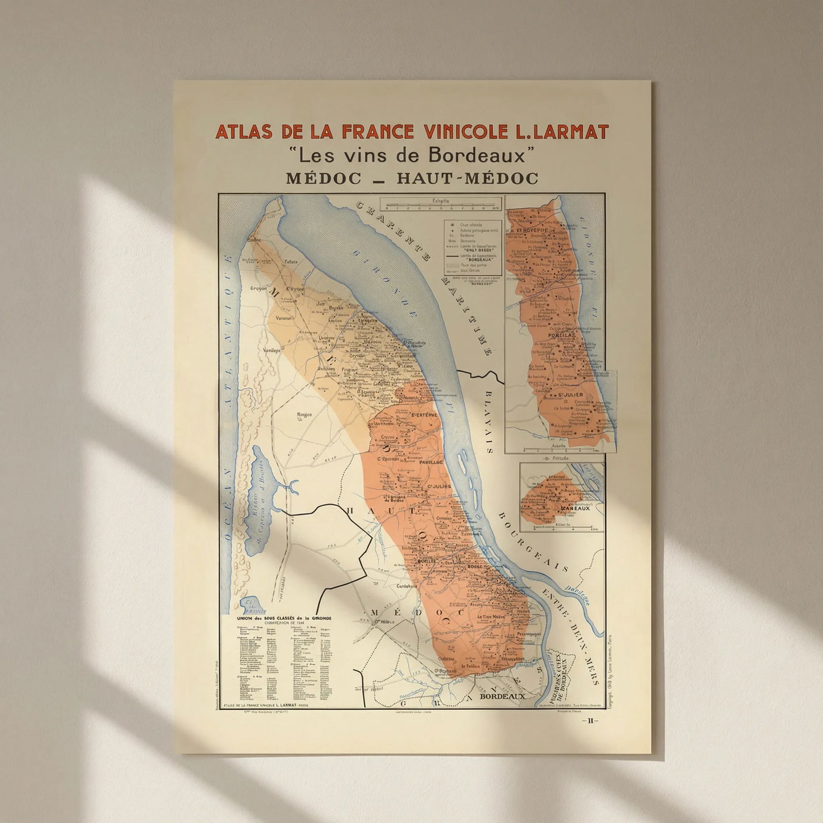 BORDEAUX WINE MAP. Les Vins de Bordeaux - Médoc - Haut-Médoc. LARMAT 1944: Title: BORDEAUX WINE MAP. Les Vins de Bordeaux - Médoc - Haut-Médoc. LARMAT 1944 Description: "Les Vins de Bordeaux" - Médoc - Haut-Médoc' (Atlas de la France Vinicole L. Larmat) b