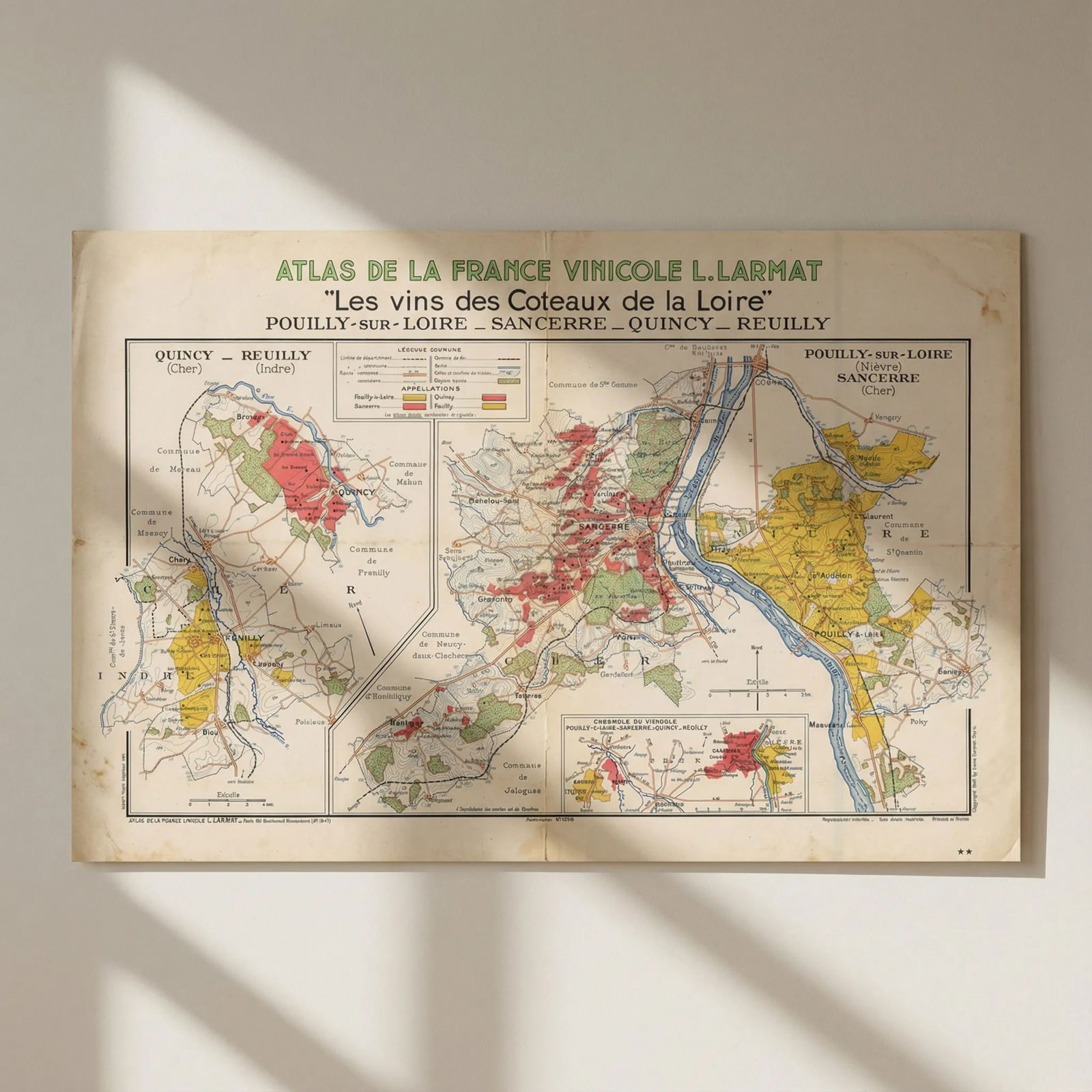 LOIRE WINE MAP Pouilly-Fumé Sancerre Quincy Reuilly. Appellations. LARMAT 1946: Title: LOIRE WINE MAP Pouilly-Fumé Sancerre Quincy Reuilly. Appellations. LARMAT 1946 Description: "Les Vins des Coteaux de la Loire" - Pouilly-sur-Loire - Sancerre - Quincy - Reuilly' (Atlas de