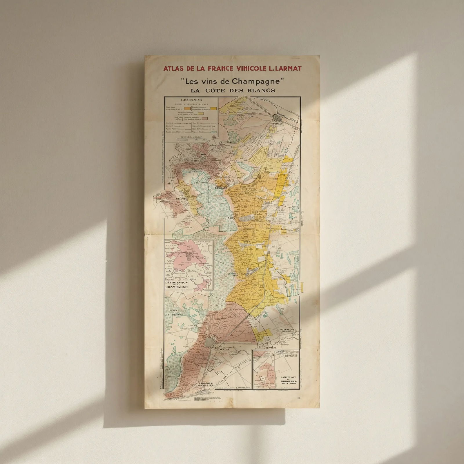 CHAMPAGNE VINEYARD MAP La Côte des Blancs. Cramant Avize Oger Mesnil LARMAT 1944: Title: CHAMPAGNE VINEYARD MAP La Côte des Blancs. Cramant Avize Oger Mesnil LARMAT 1944 Description: "Les Vins de Champagne" - La Côte des Blancs' (Atlas de la France Vinicole L. Larmat). Th