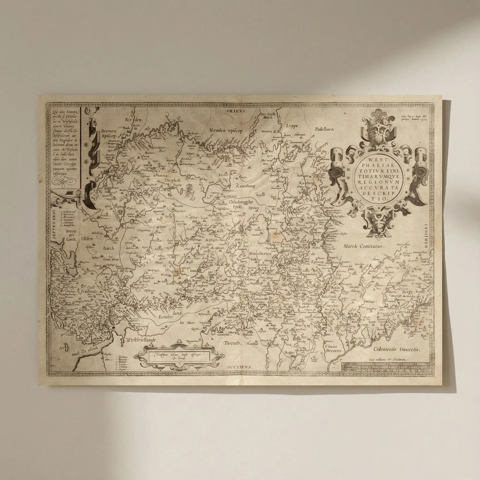Westphaliae Totius, finitimarumque regionum'. NW Germany. ORTELIUS 1584 map: Title: Westphaliae Totius, finitimarumque regionum'. NW Germany. ORTELIUS 1584 map Description: Westphaliae Totius, Finitimarumque Regionum Accurata Descriptio [Westphalia and the adjacent regions, ac