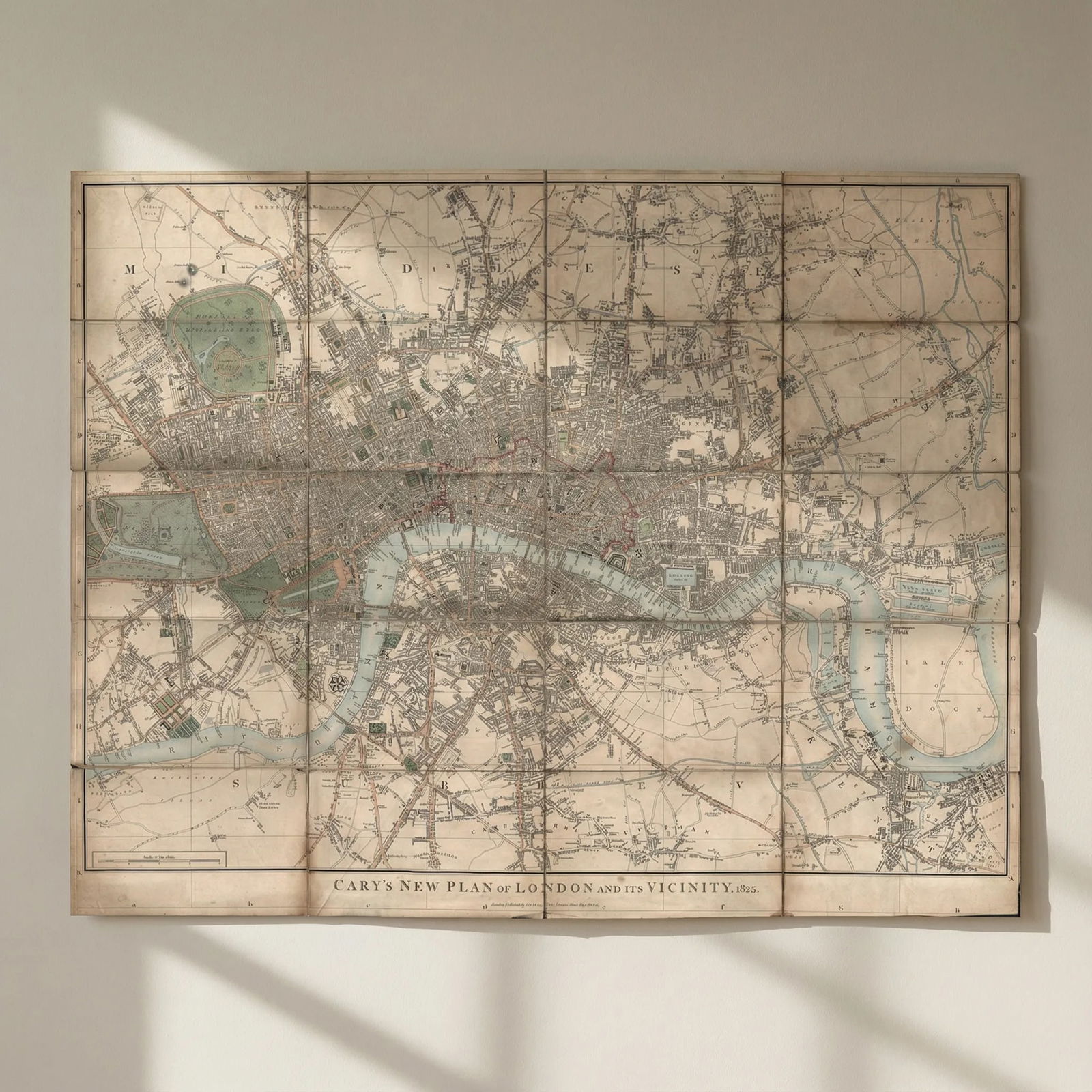 Cary's New Plan of London and its Vicinity, by J & G Cary. 67x85cm 1825 map: Title: "Cary's New Plan of London and its Vicinity", by J & G Cary. 67x85cm 1825 map Description: Cary's New Plan of London and its Vicinity, 1825'. The map cover the area from Belsize Park in the nor