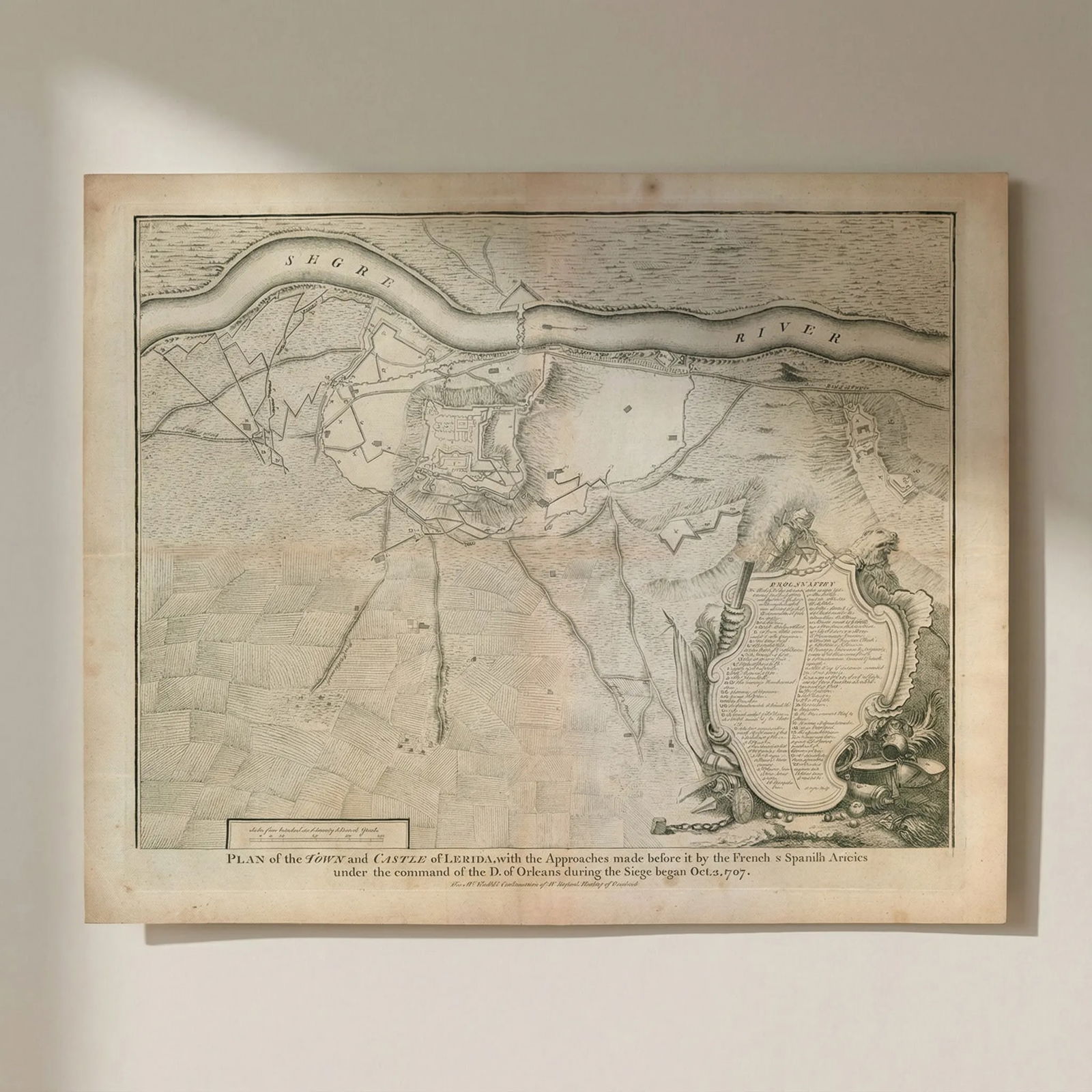 Plan of the town and castle of Lerida. 1707 siege. Lleida. BASIRE c1747 map: Title: "Plan of the town and castle of Lerida". 1707 siege. Lleida. BASIRE c1747 map Description: Plan of the town and castle of Lerida, with the approaches made before it by the French & Spanish