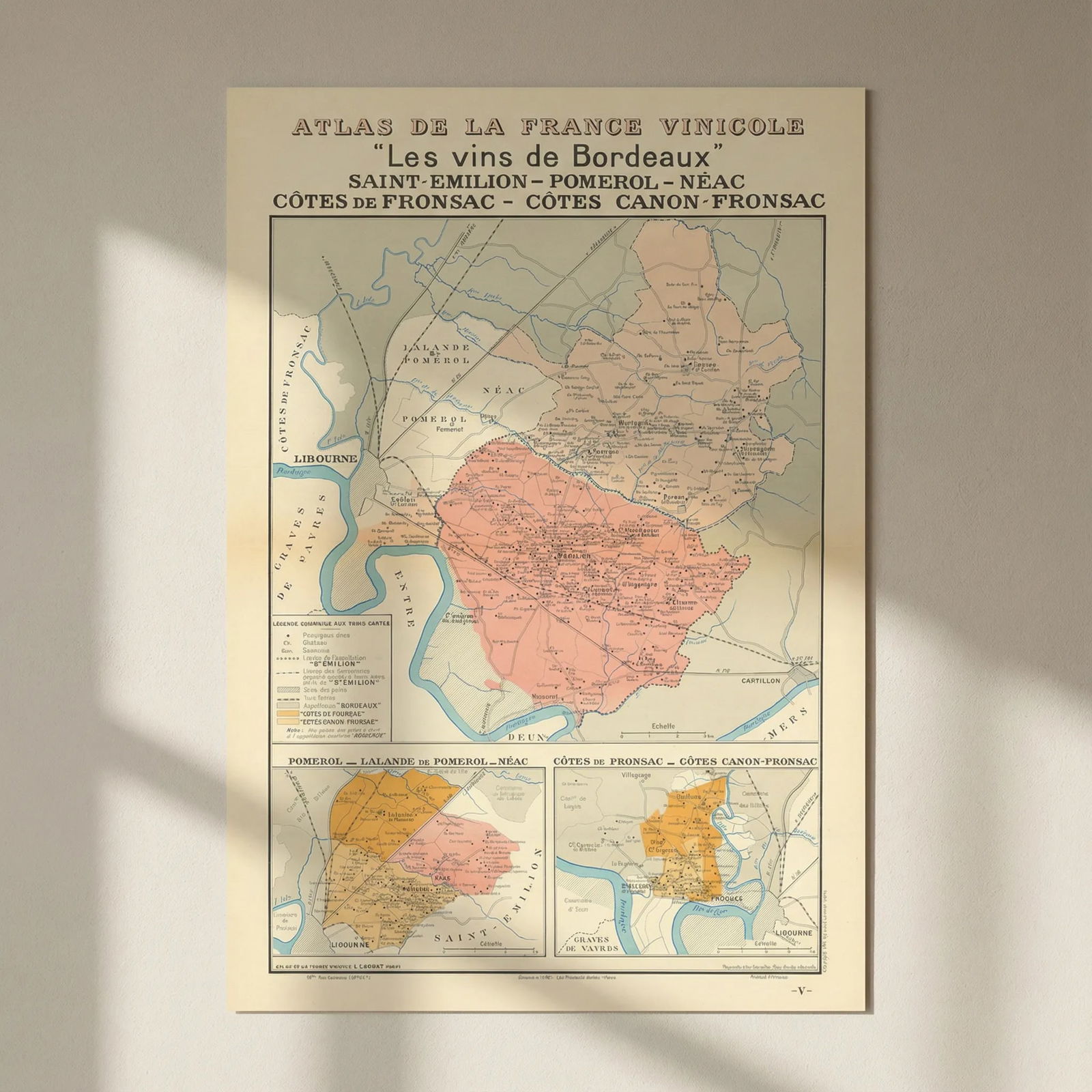 BORDEAUX VINS WINE MAP. St Emilion Pomerol Néac Côtes Canon-Fronsac.LARMAT 1941: Title: BORDEAUX VINS WINE MAP. St Emilion Pomerol Néac Côtes Canon-Fronsac.LARMAT 1941 Description: "Les Vins de Bordeaux" - Les Vins de Bordeaux: St Emilion - Pomerol - Néac - Côt