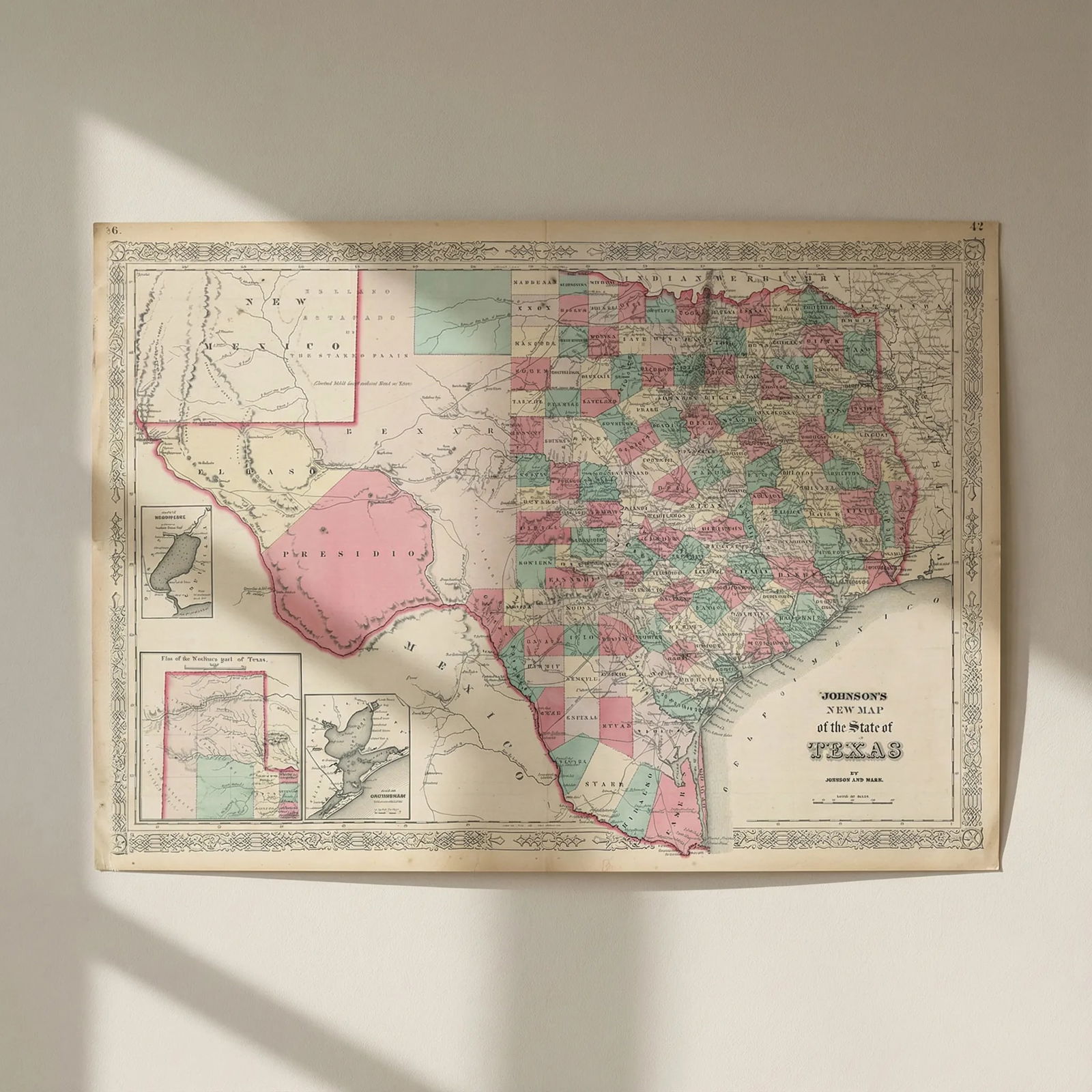 Johnson's New map of the State of Texas. US state map showing counties 1865: Title: Johnson's New map of the State of Texas. US state map showing counties 1865 Description: Johnson's New Map of the State of Texas // Plan of Galveston Bay from The U.S. Coast Survey - Plan of Sa