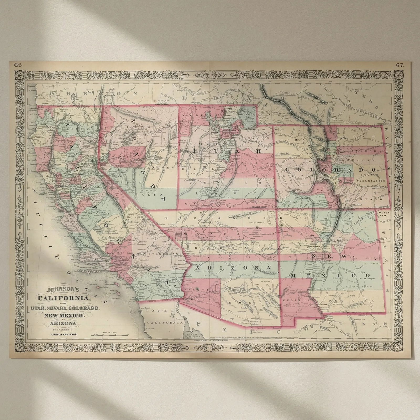 Johnson's California with Utah, Nevada, Colorado, New Mexico & Arizona 1865 map: Title: Johnson's California with Utah, Nevada, Colorado, New Mexico & Arizona 1865 map Description: Johnson's California, with Utah, Nevada, Colorado, New Mexico and Arizona' by Johnson, Alvin Jewett.