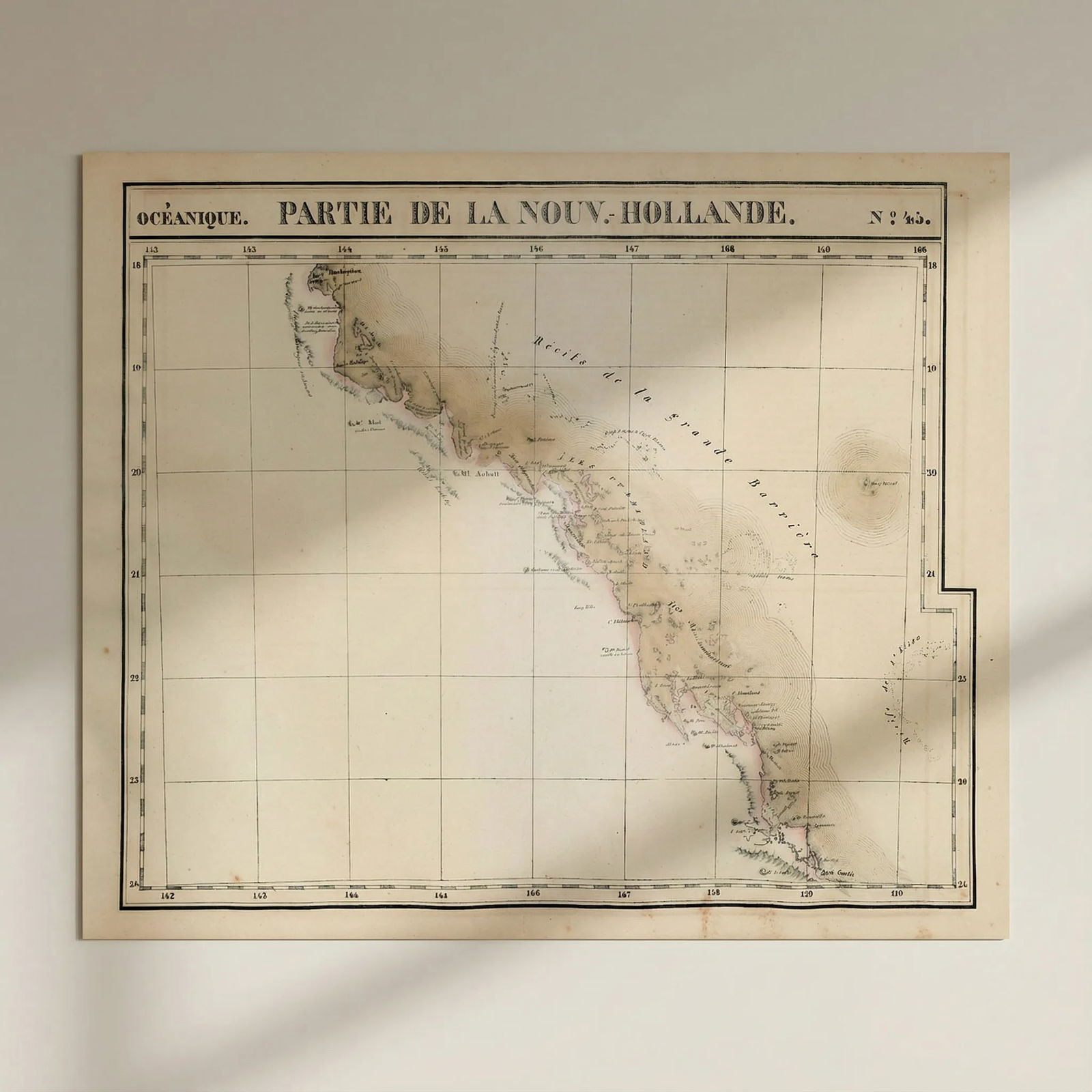 Océanique. Partie de la Nouv Hollande #45 Queensland coast VANDERMAELEN 1827 map: Title: Océanique. Partie de la Nouv Hollande #45 Queensland coast VANDERMAELEN 1827 map Description: Océanique - Partie de la Nouvelle Hollande - No. 45'. The Queensland coast between Hinchi