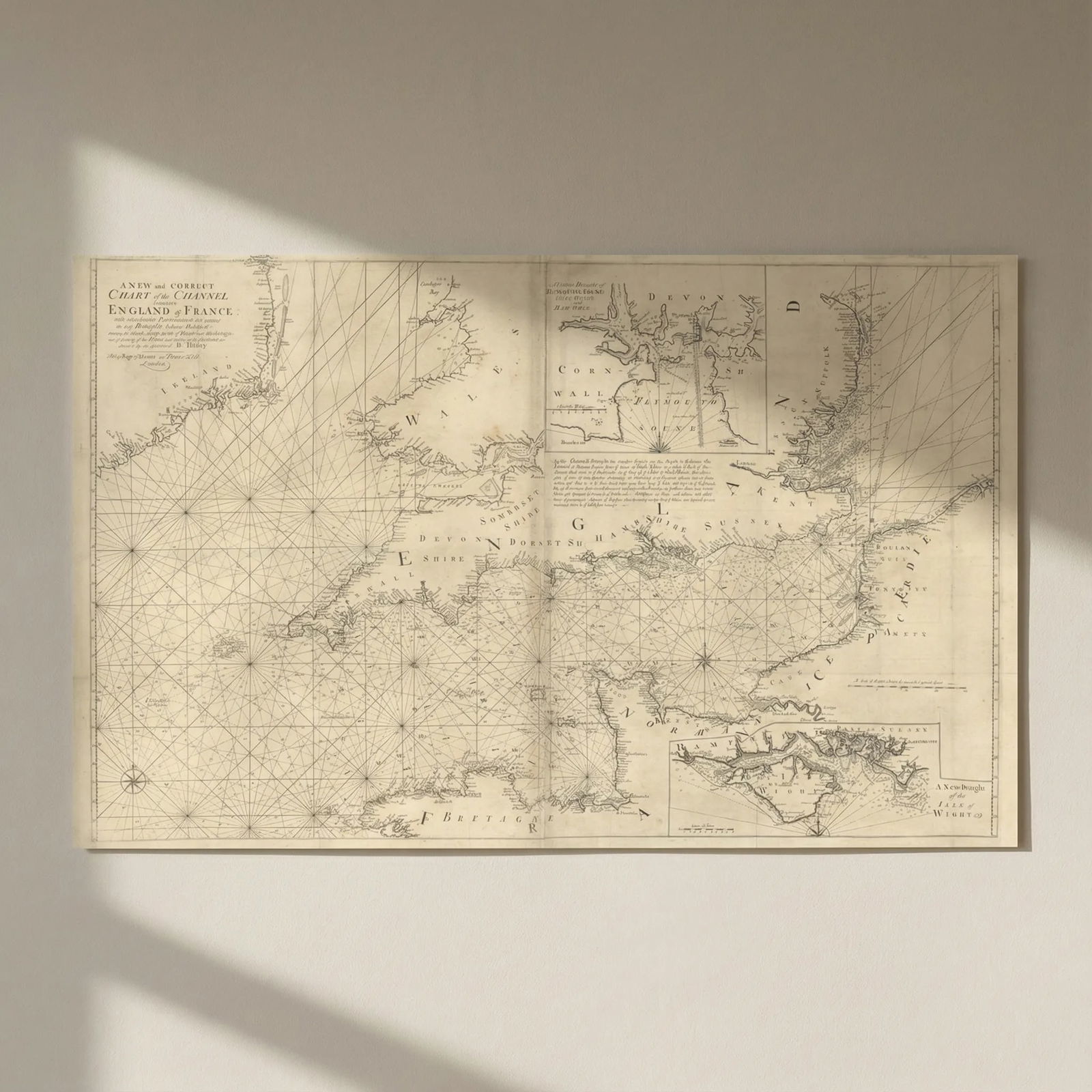 A new & correct chart of the Channel between England & France. COLLINS 1723 map: Title: A new & correct chart of the Channel between England & France. COLLINS 1723 map Description: A new and correct chart of the Channel between England and France with considerable improvements not