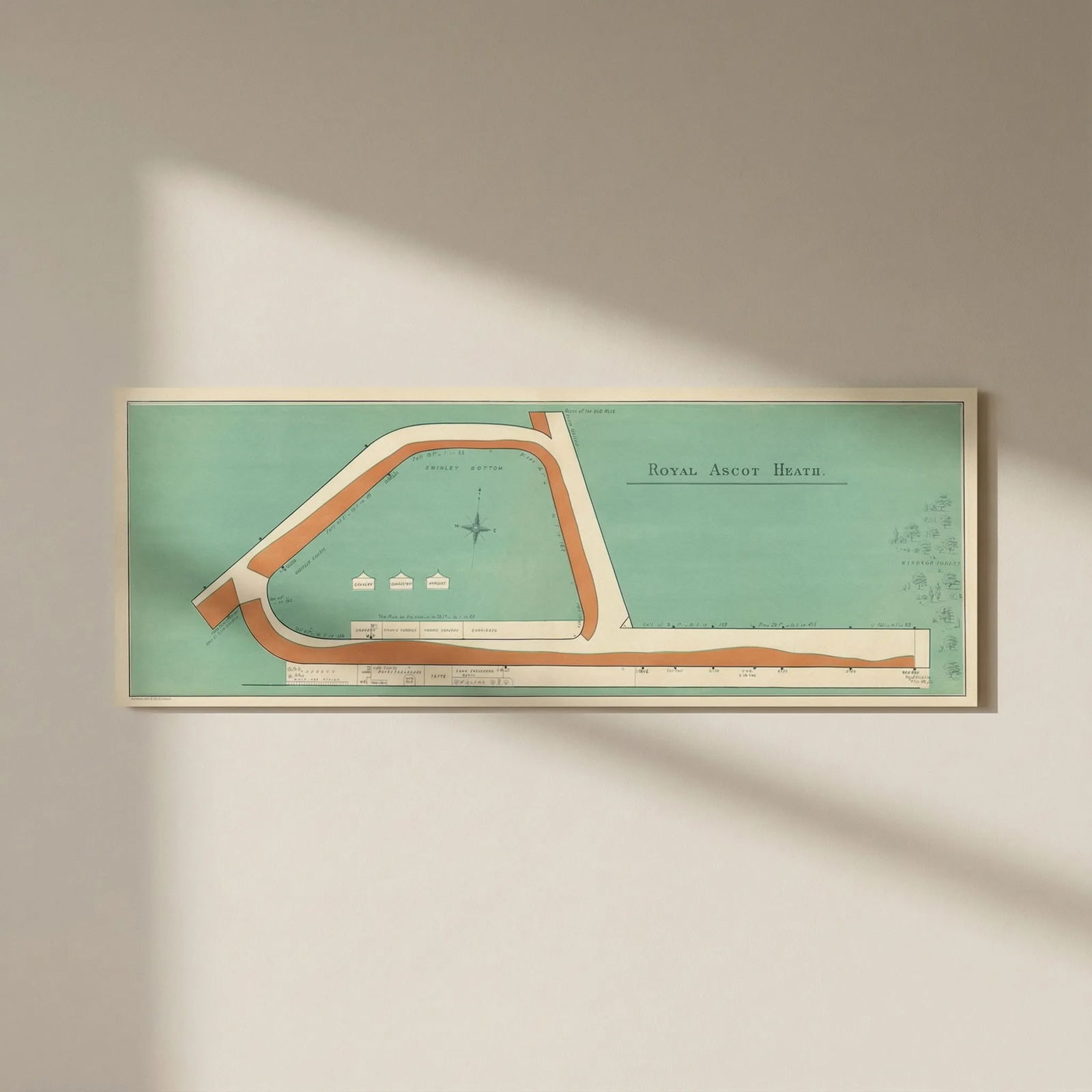 Royal Ascot Heath racecourse, Berkshire. BAYLES 1903 old antique map chart: Title: Royal Ascot Heath racecourse, Berkshire. BAYLES 1903 old antique map chart Description: Royal Ascot Heath'. F.H. Bayles, printed by Southwood Smith & Co. Ltd., London. Published 1903. Decorativ