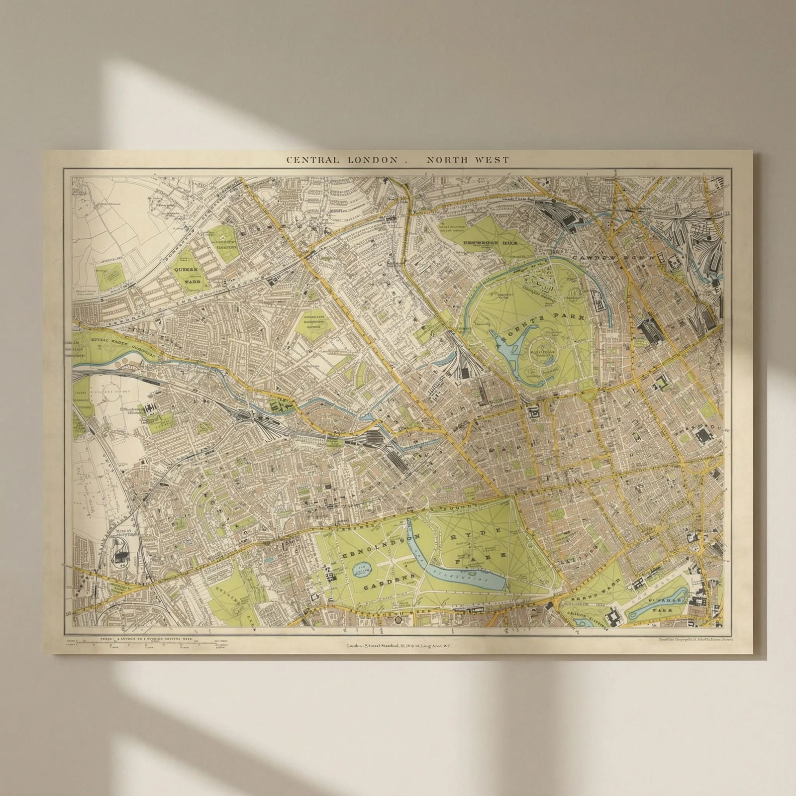 Central London N.W. Camden Marylebone Mayfair Notting Hill. STANFORD 1904 map: Title: Central London N.W. Camden Marylebone Mayfair Notting Hill. STANFORD 1904 map Description: Central London, North West'. Stanford's Geographical Establishment. Published 1904. Large (folio) anti