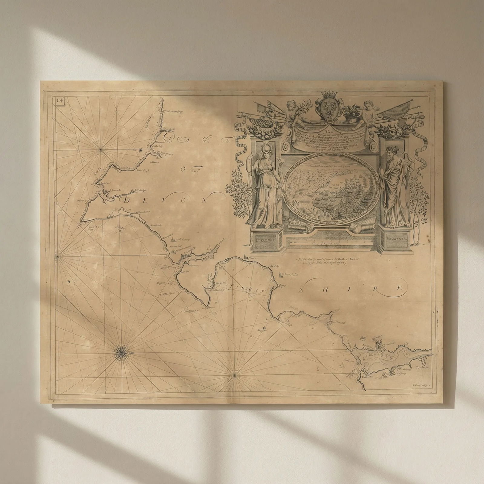 SOUTH DEVON RIVIERA sea coast chart. Salcombe Dartmouth Torbay. COLLINS 1693 map: Title: SOUTH DEVON RIVIERA sea coast chart. Salcombe Dartmouth Torbay. COLLINS 1693 map Description: [Part of Devonshire] To the Right Honourable Thomas Earl of Pembrooke and Montgomery, Baron Herbert